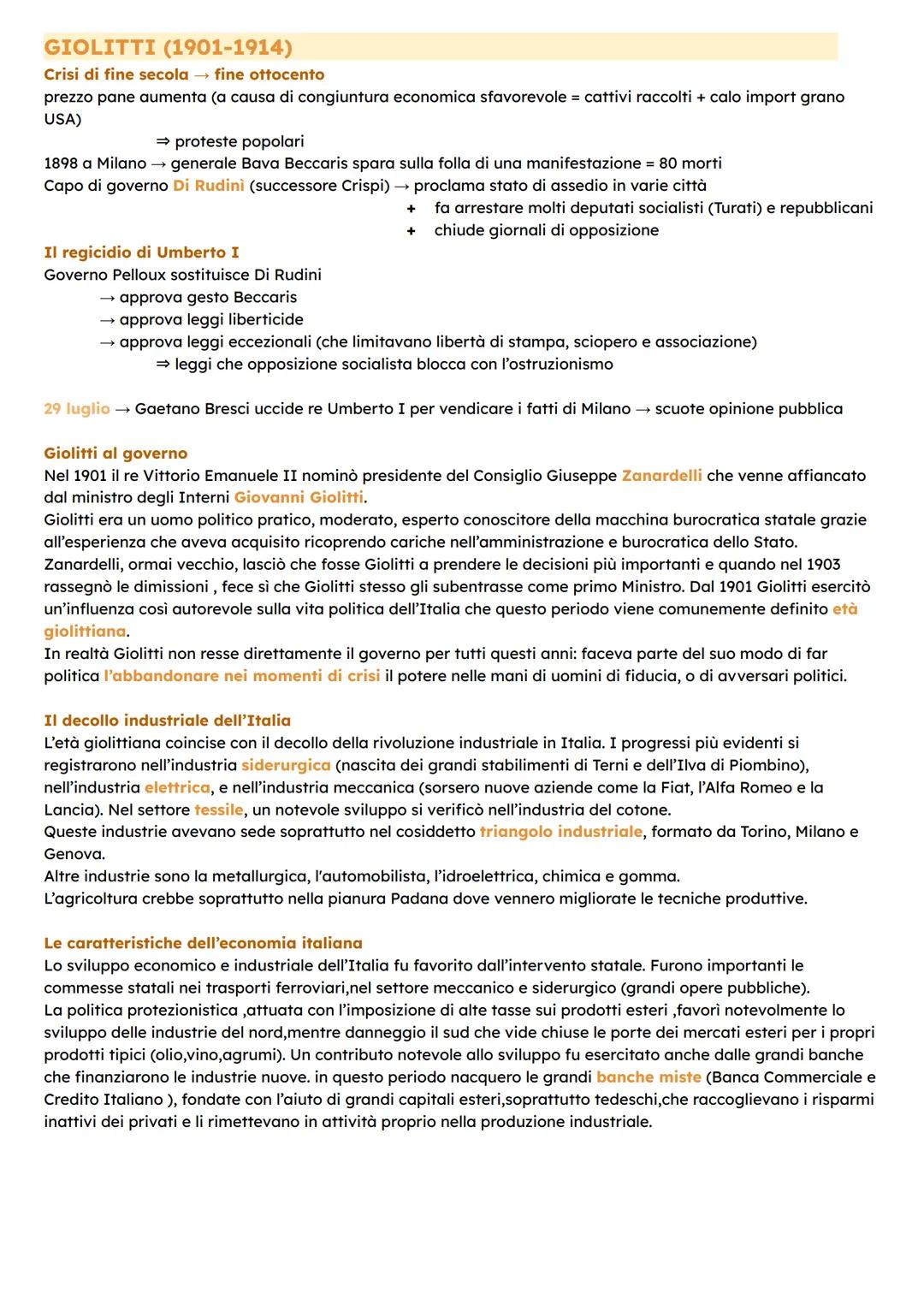 # GIOLITTI (1901-1914)
Crisi di fine secola fine ottocento
prezzo pane aumenta (a causa di congiuntura economica sfavorevole = cattivi racco