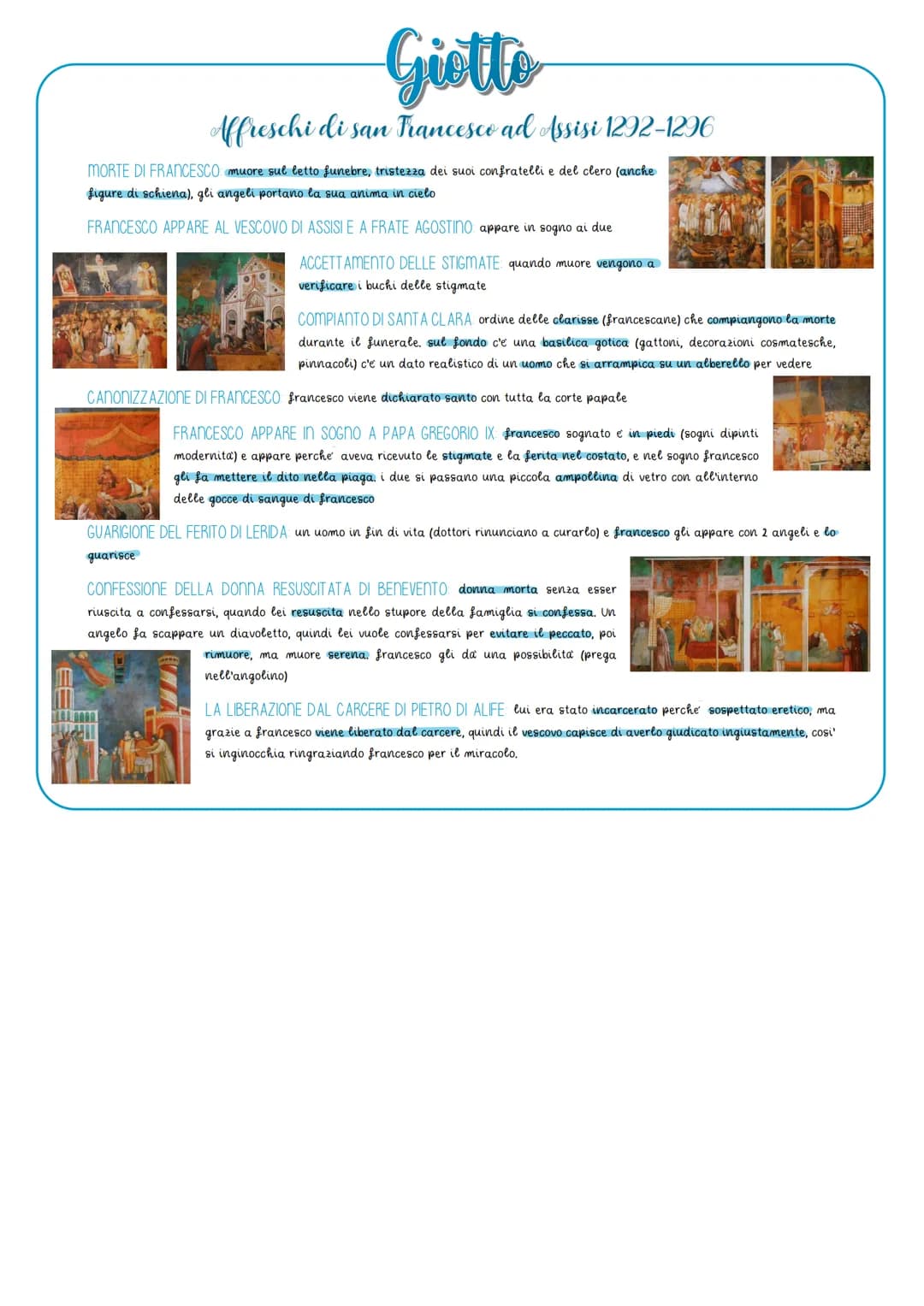 <h2>Affreschi di San Francesco ad Assisi 1292-1296</h2>
<p>Gli affreschi di Giotto ad Assisi nella basilica superiore raccontano la vita di
