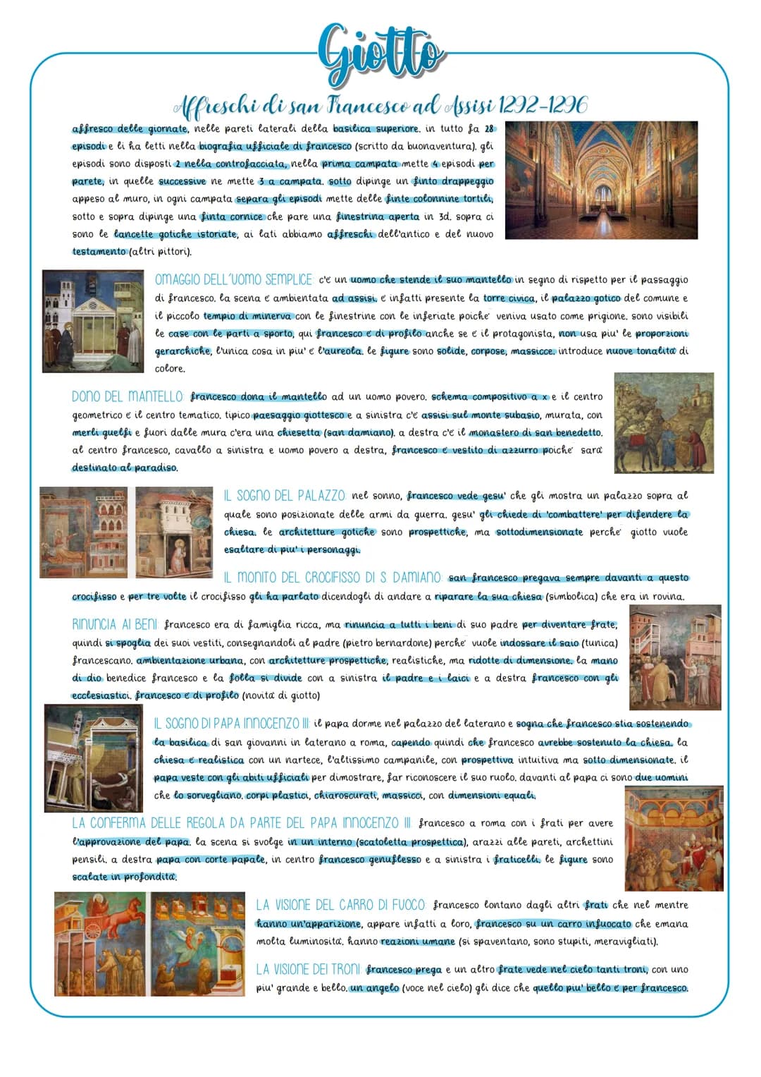 <h2>Affreschi di San Francesco ad Assisi 1292-1296</h2>
<p>Gli affreschi di Giotto ad Assisi nella basilica superiore raccontano la vita di