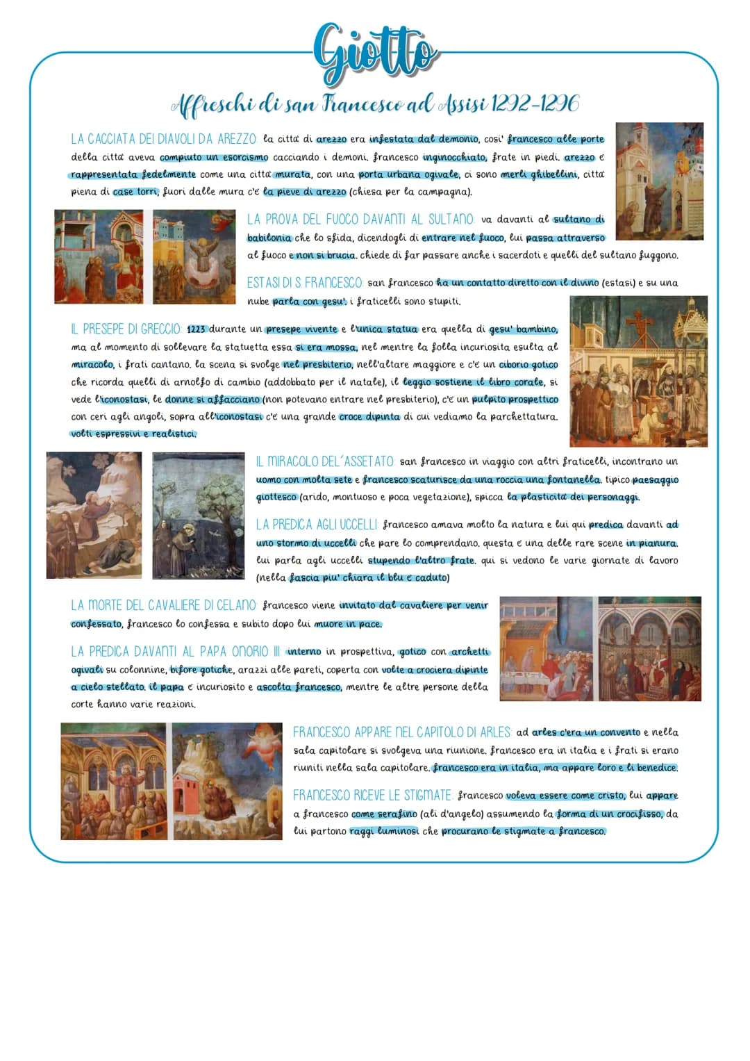 <h2>Affreschi di San Francesco ad Assisi 1292-1296</h2>
<p>Gli affreschi di Giotto ad Assisi nella basilica superiore raccontano la vita di