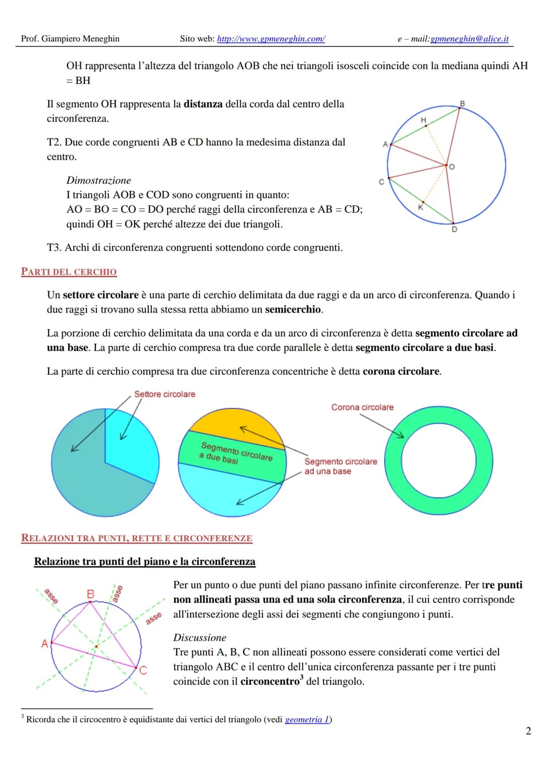 Prof. Giampiero Meneghin
Sito web: http://www.gpmeneghin.com/
e-mail:gpmeneghin@alice.it
# Il cerchio e la circonferenza
## DEFINIZIONI
*