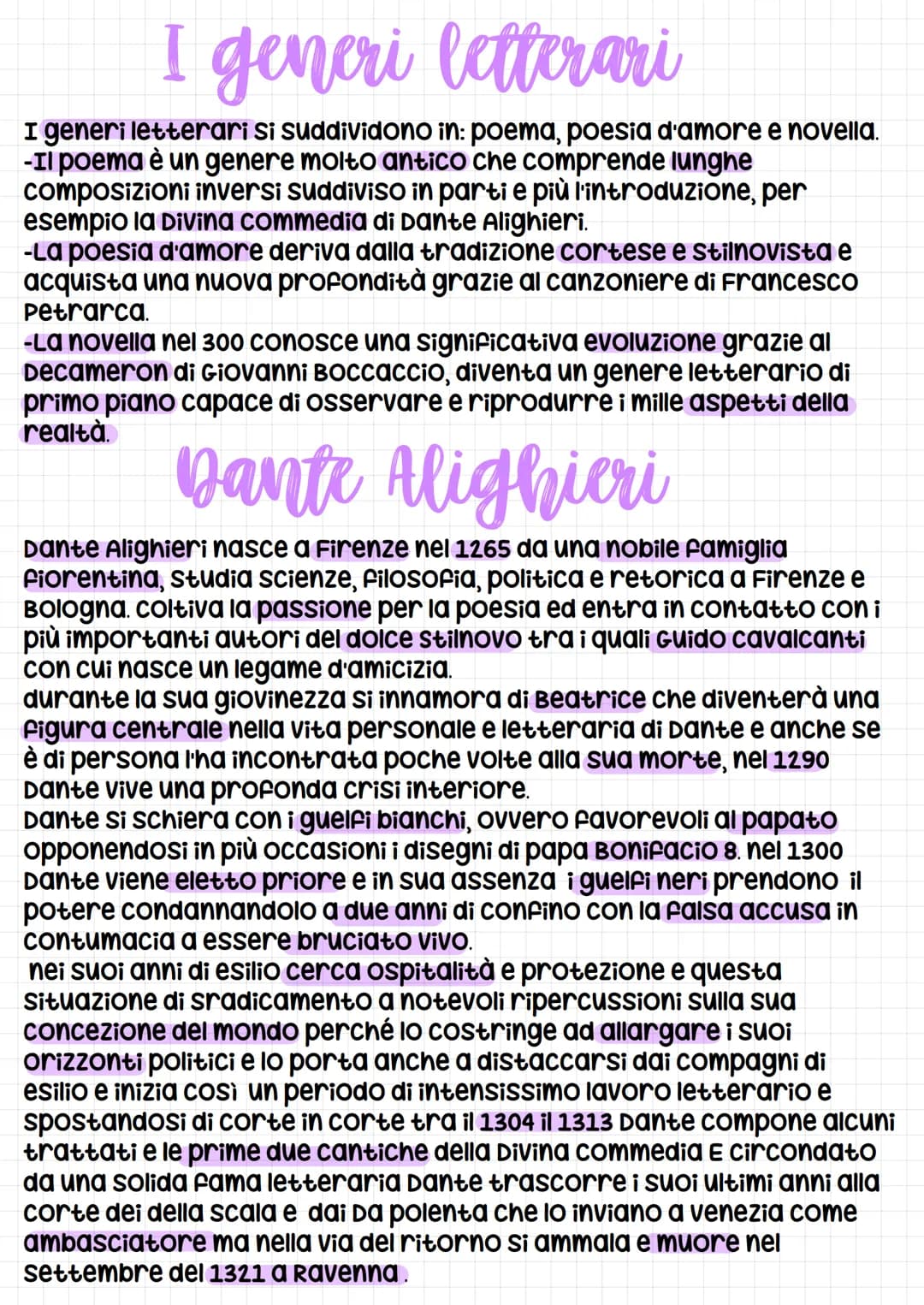 # I generi letterari
I generi letterari si suddividono in: poema, poesia d'amore e novella.
- Il poema è un genere molto antico che comprend