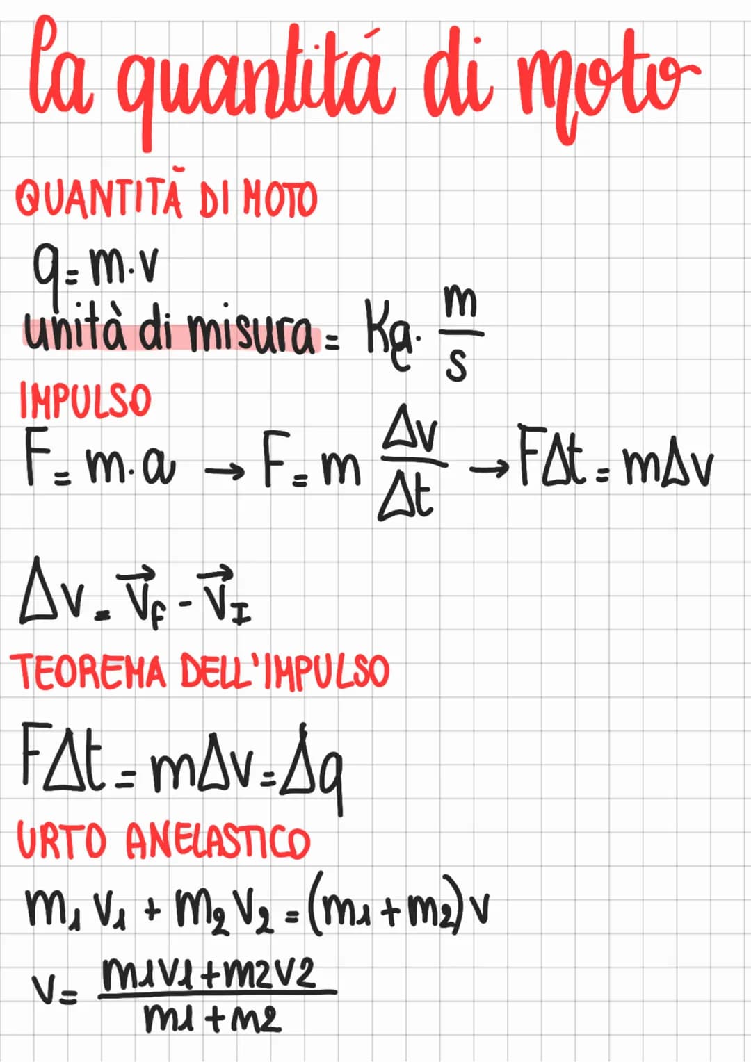 la quantitá di moto
### QUANTITÀ DI MOTO
$q=m \cdot v$
unità di misura = $Kg \cdot \frac{m}{s}$
### IMPULSO
$F=m \cdot a \rightarrow F=m