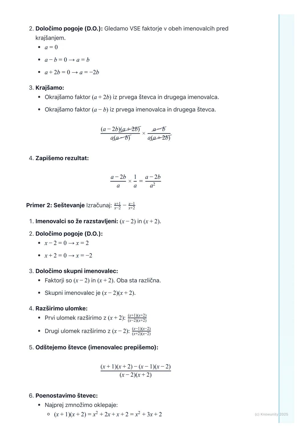 # Algebrski ulomki
Uvod v algebrske ulomke
Algebrski ulomki so v bistvu posplošitev navadnih ulomkov, s katerimi že
znamo računati. Razlik