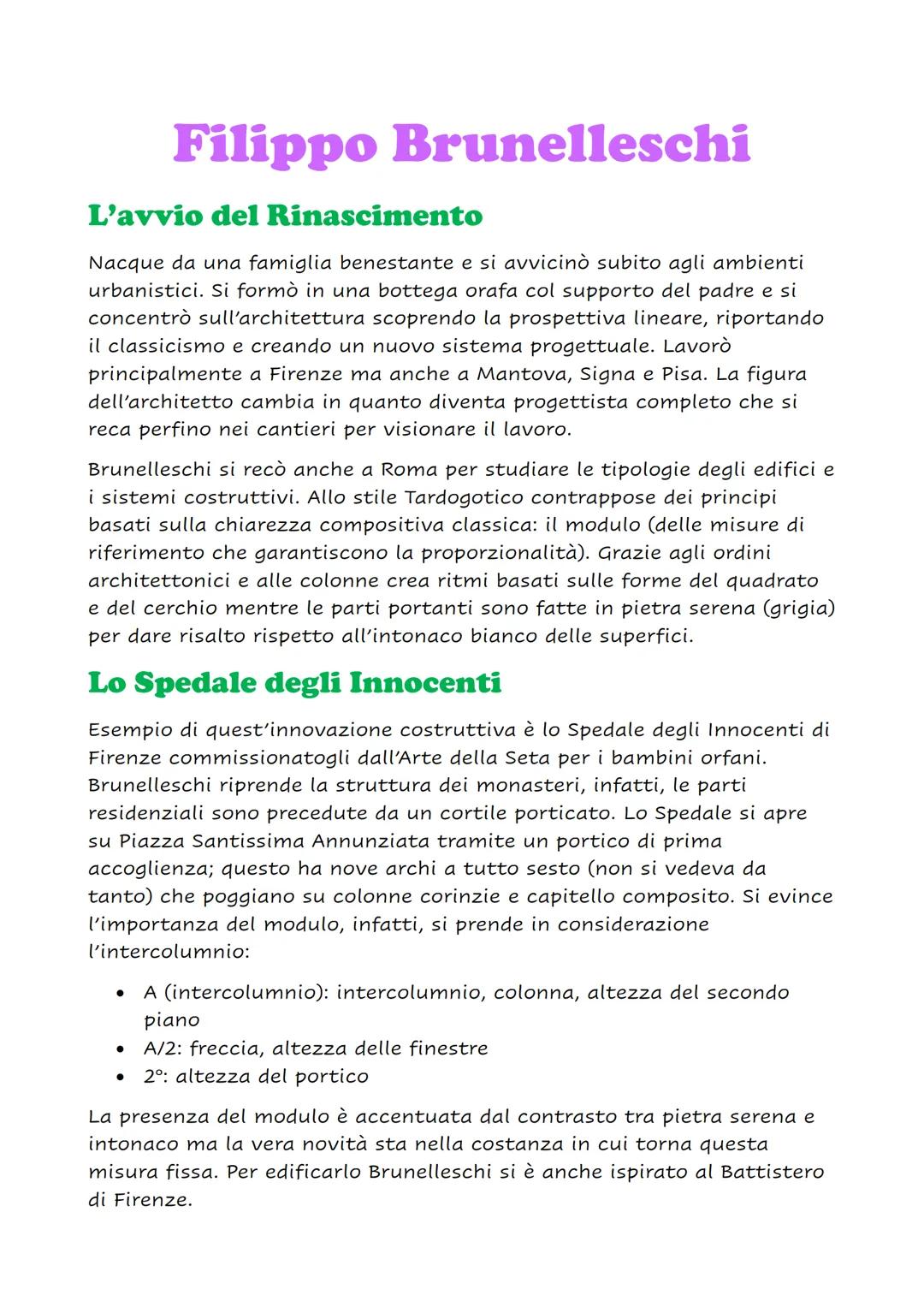 --- OCR Start ---
Filippo Brunelleschi
L'avvio del Rinascimento
Nacque da una famiglia benestante e si avvicinò subito agli ambienti
urbanis