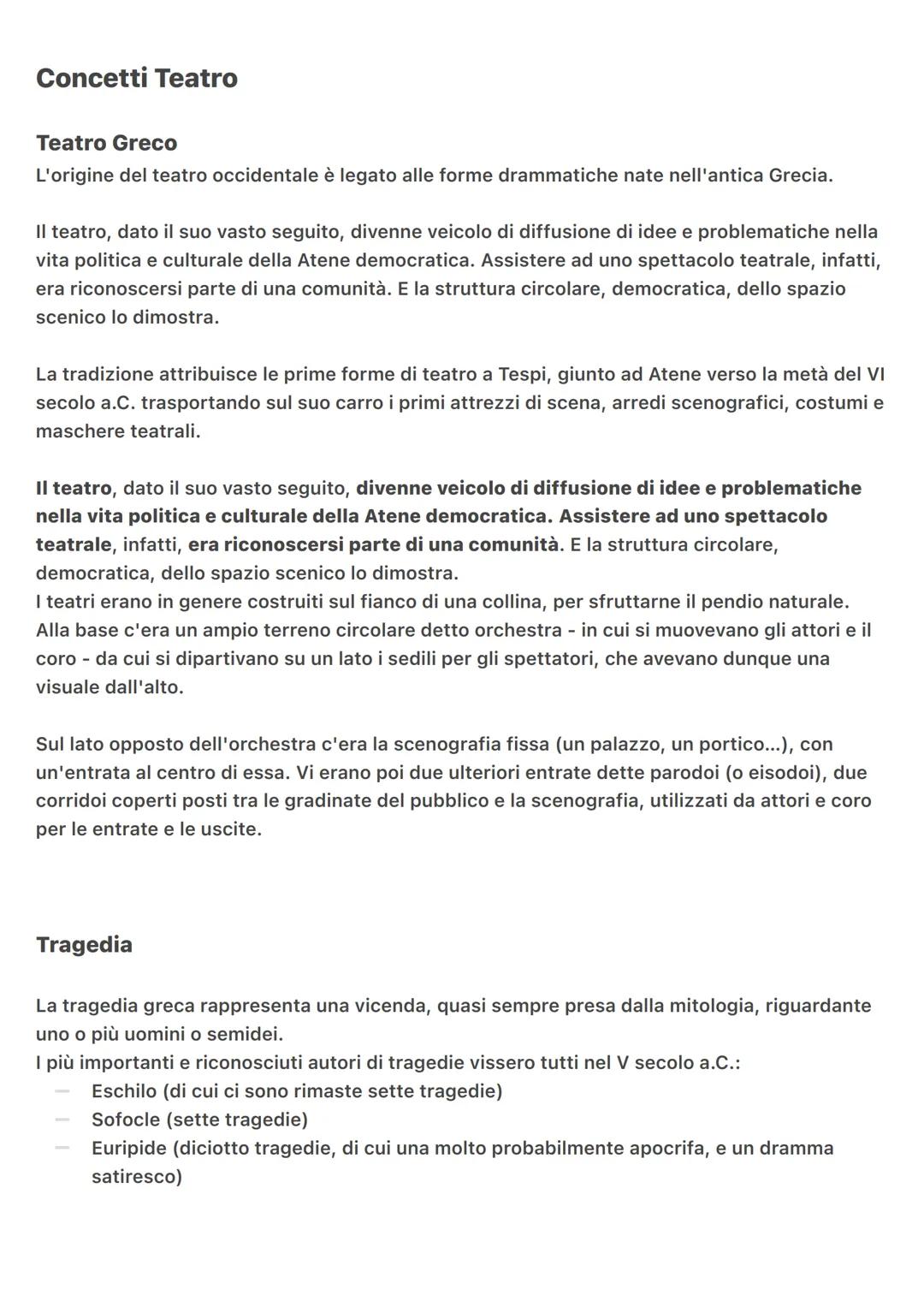 # Concetti Teatro
Teatro Greco
L'origine del teatro occidentale è legato alle forme drammatiche nate nell'antica Grecia.
Il teatro, dato