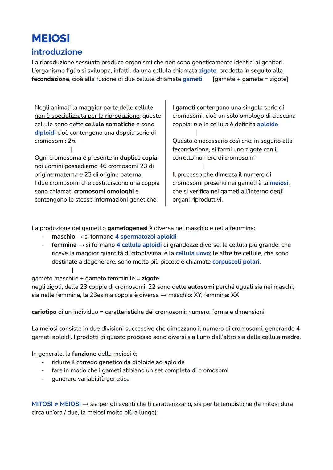 # MEIOSI
introduzione
La riproduzione sessuata produce organismi che non sono geneticamente identici ai genitori.
L'organismo figlio si sv
