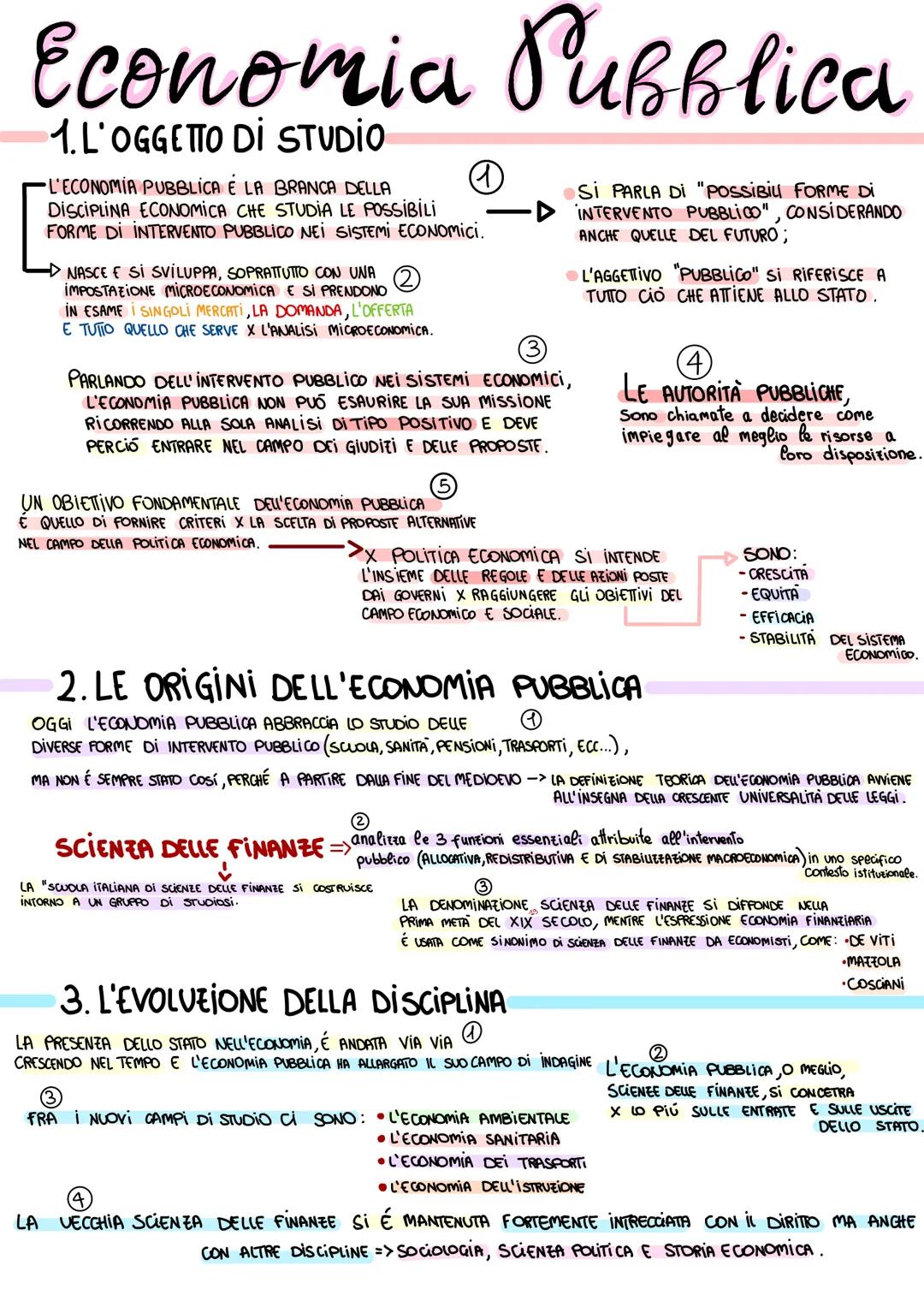 Economia Pubblica
1. L'OGGETTO DI STUDIO
•L'ECONOMIA PUBBLICA É LA BRANCA DELLA
DISCIPLINA ECONOMICA CHE STUDIA LE POSSIBILI
FORME DI INTERV