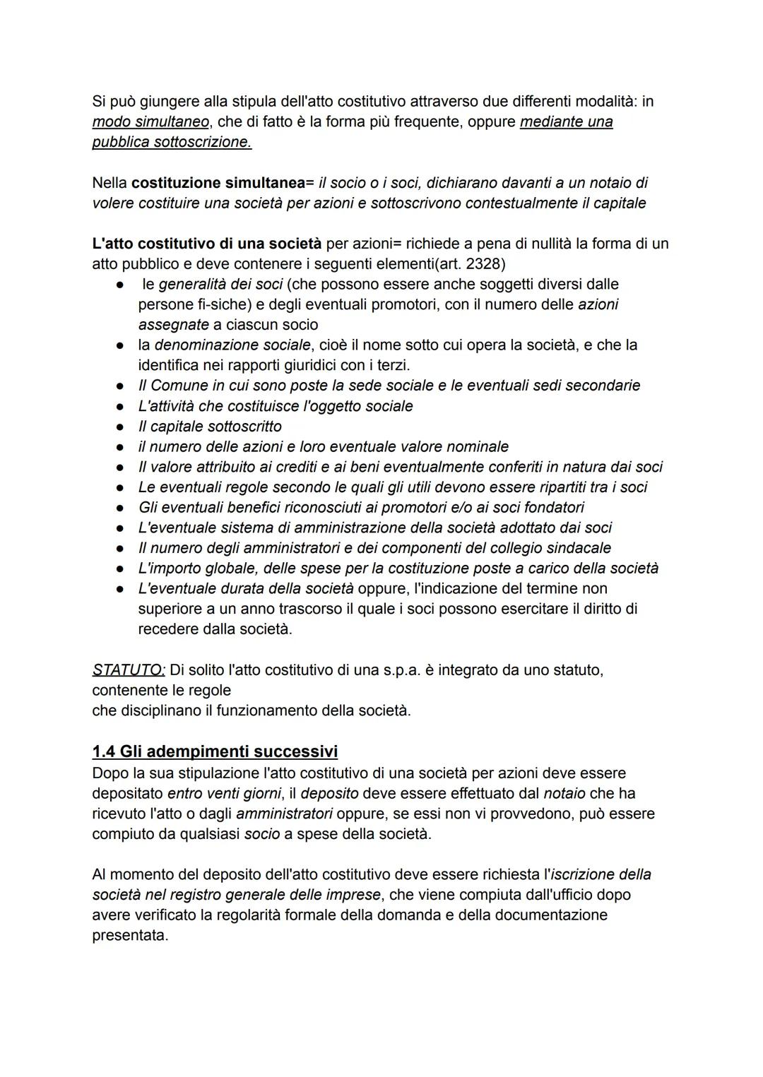 # LA SOCIETÁ PER AZIONI
# 1)LA COSTITUZIONE DELLE SOCIETÀ PER AZIONI
## 1.1 caratteri della società per azioni
La società per azioni è un