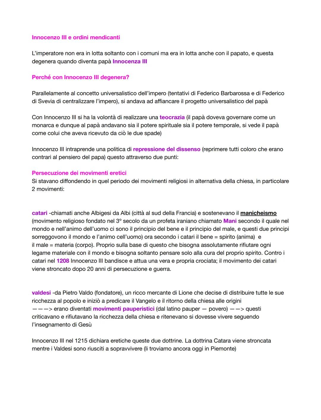 # Innocenzo III e ordini mendicanti
L'imperatore non era in lotta soltanto con i comuni ma era in lotta anche con il papato, e questa
degen