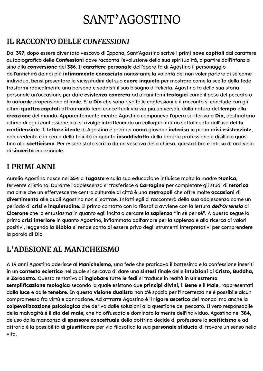 SANT'AGOSTINO
IL RACCONTO DELLE CONFESSIONI
Dal 397, dopo essere diventato vescovo di Ippona, Sant'Agostino scrive i primi nove capitoli dal