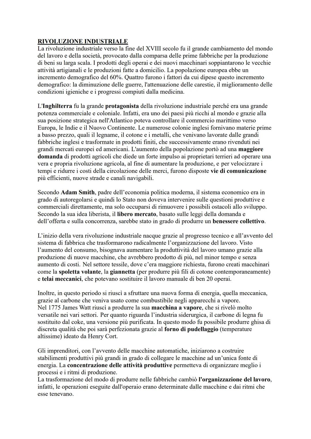 RIVOLUZIONE INDUSTRIALE
La rivoluzione industriale verso la fine del XVIII secolo fu il grande cambiamento del mondo
del lavoro e della soci