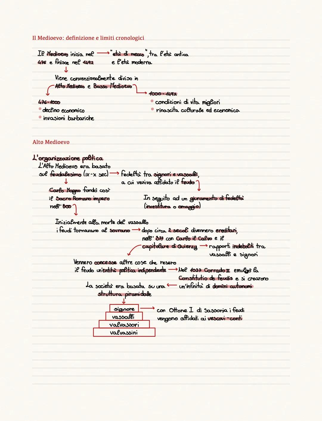 Il Medioevo: definizione e limiti cronologici
Ie Medioevo inizia nel
476 e finisce nel 1492
↓
Viene convenzionalmente diviso in
-Alto Medioe