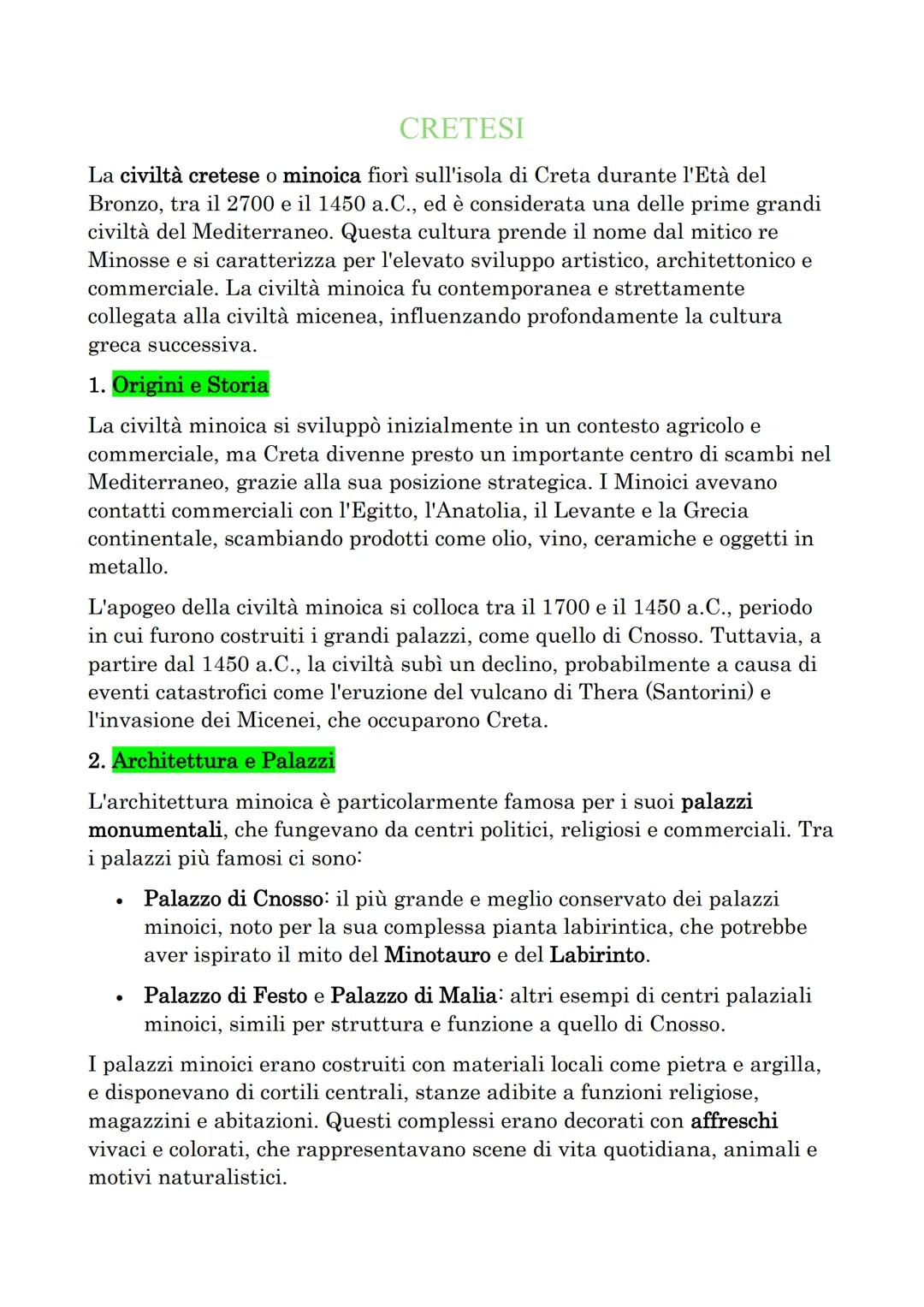 # CRETESI
La civiltà cretese o minoica fiorì sull'isola di Creta durante l'Età del
Bronzo, tra il 2700 e il 1450 a.C., ed è considerata una