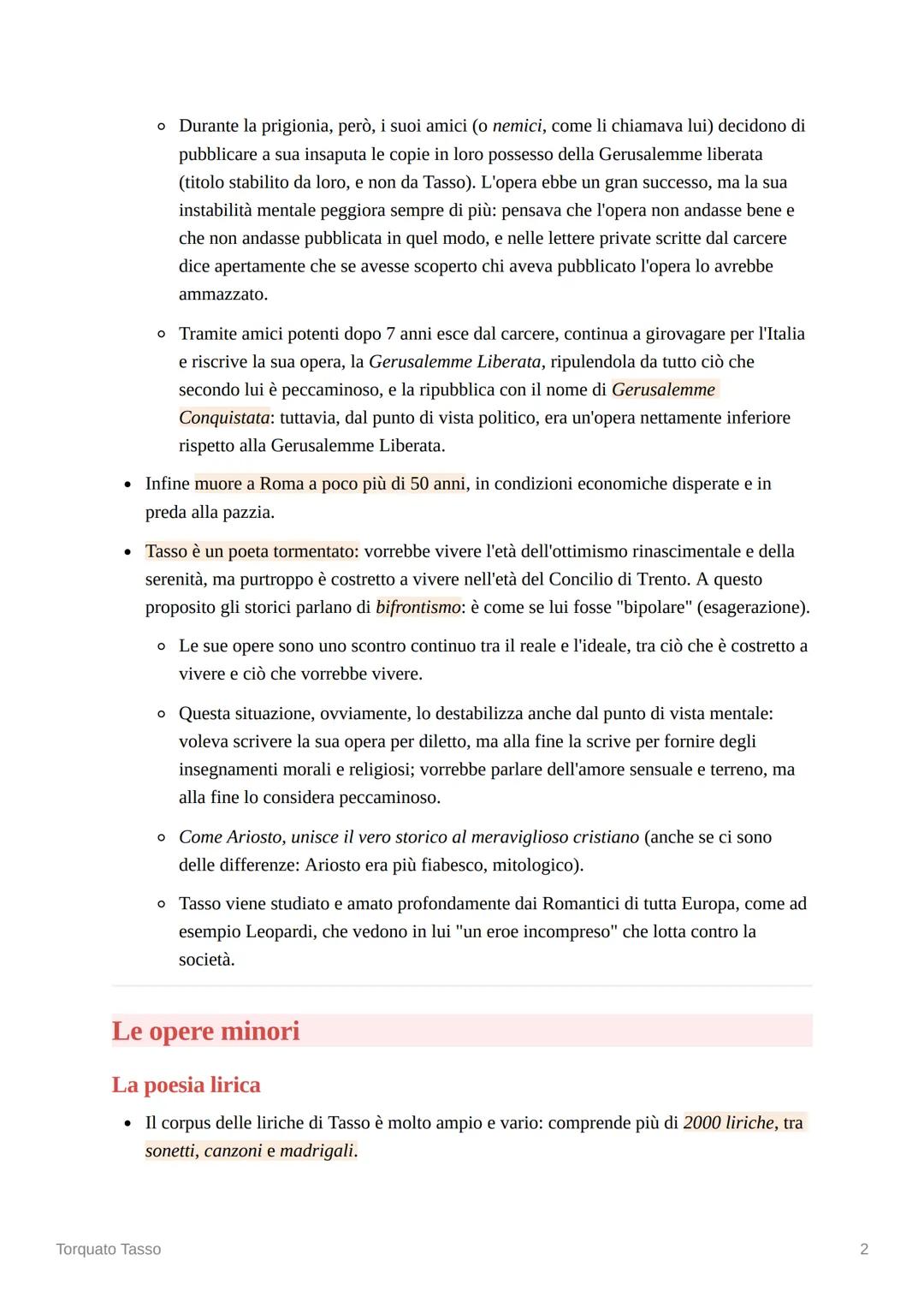 La Gerusalemme Liberata
La vicenda editoriale
โข Tasso comincia a scrivere la Gerusalemme Liberata a 15 anni, chiamandola
Gierusalemme, ma no