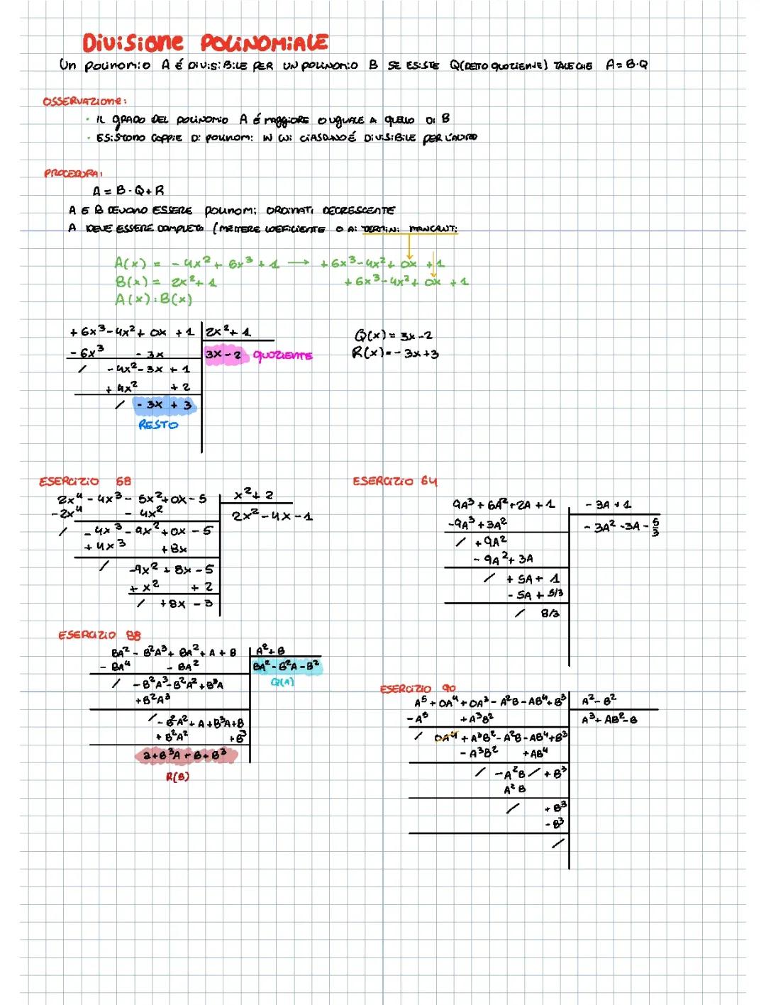 Divisione polinomiale e ruffini