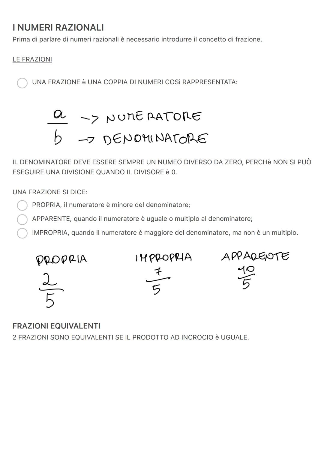 I NUMERI RAZIONALI
Prima di parlare di numeri razionali è necessario introdurre il concetto di frazione.
LE FRAZIONI
UNA FRAZIONE è UNA COPP