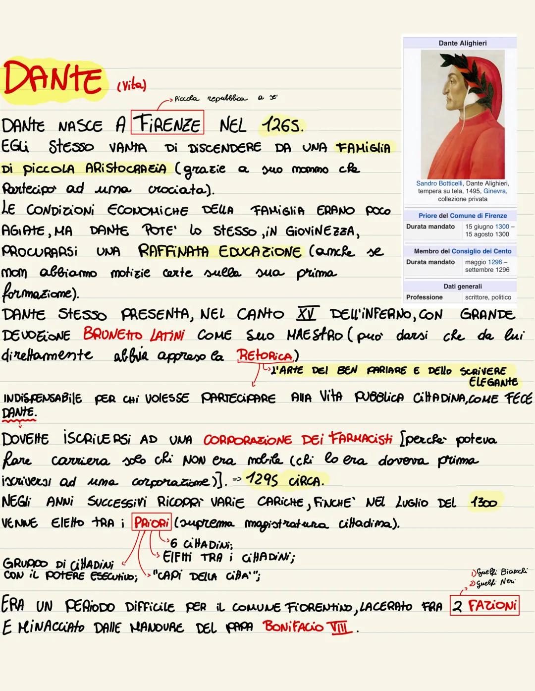 DANTE (vita)
Piccola repubblica a je
DANTE NASCE A FIRENZE NEL 1265.
EGG Stesso VANTA Di DISCENDERE DA UNA FAMIGLIA
Di piccoLA ARiStocRAEIA