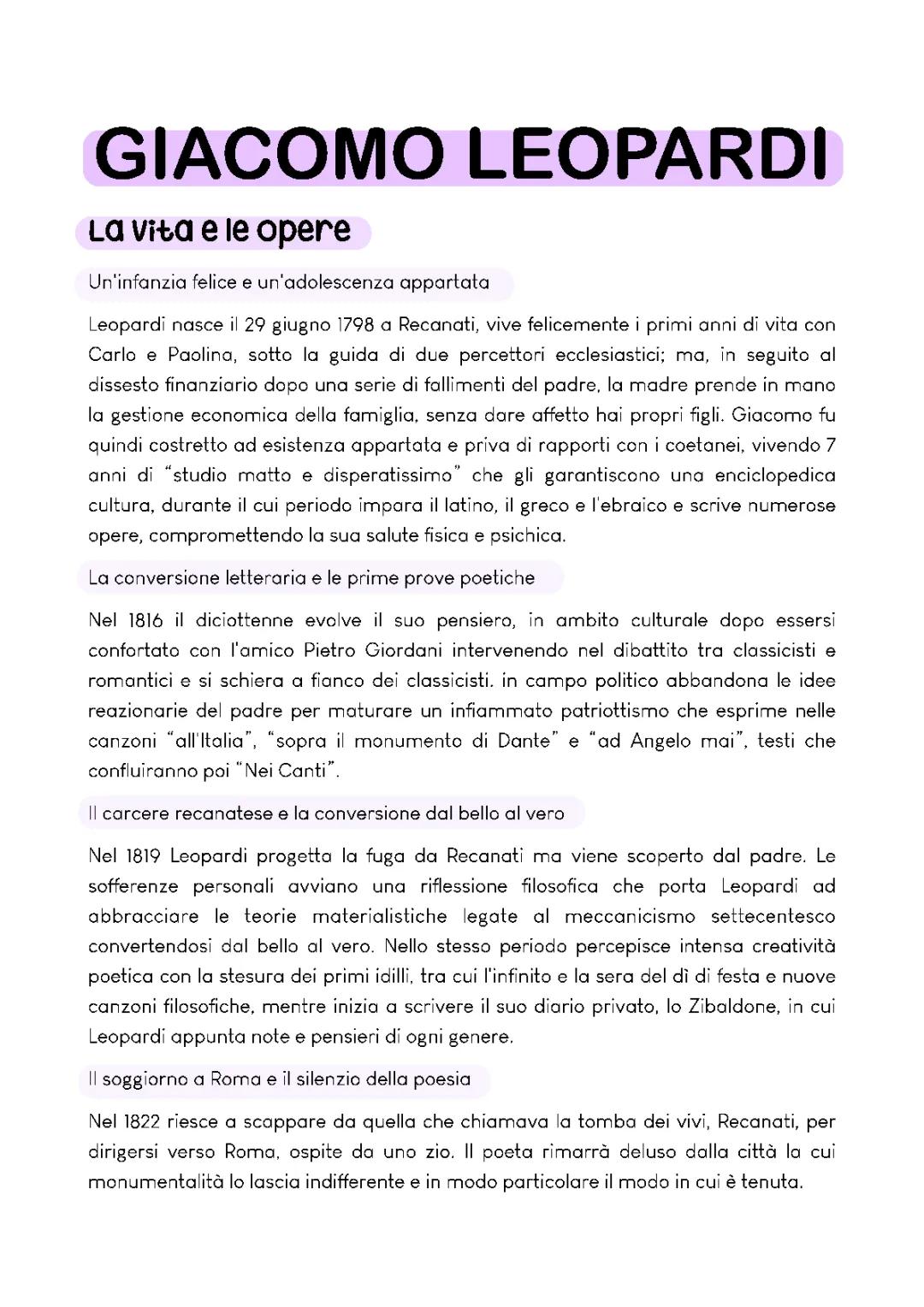 Giacomo Leopardi e opere