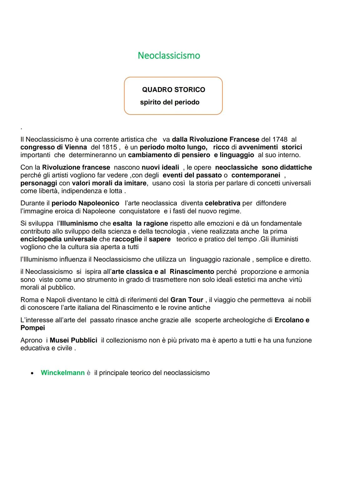 Neoclassicismo
QUADRO STORICO
spirito del periodo
Il Neoclassicismo è una corrente artistica che va dalla Rivoluzione Francese del 1748 al
c