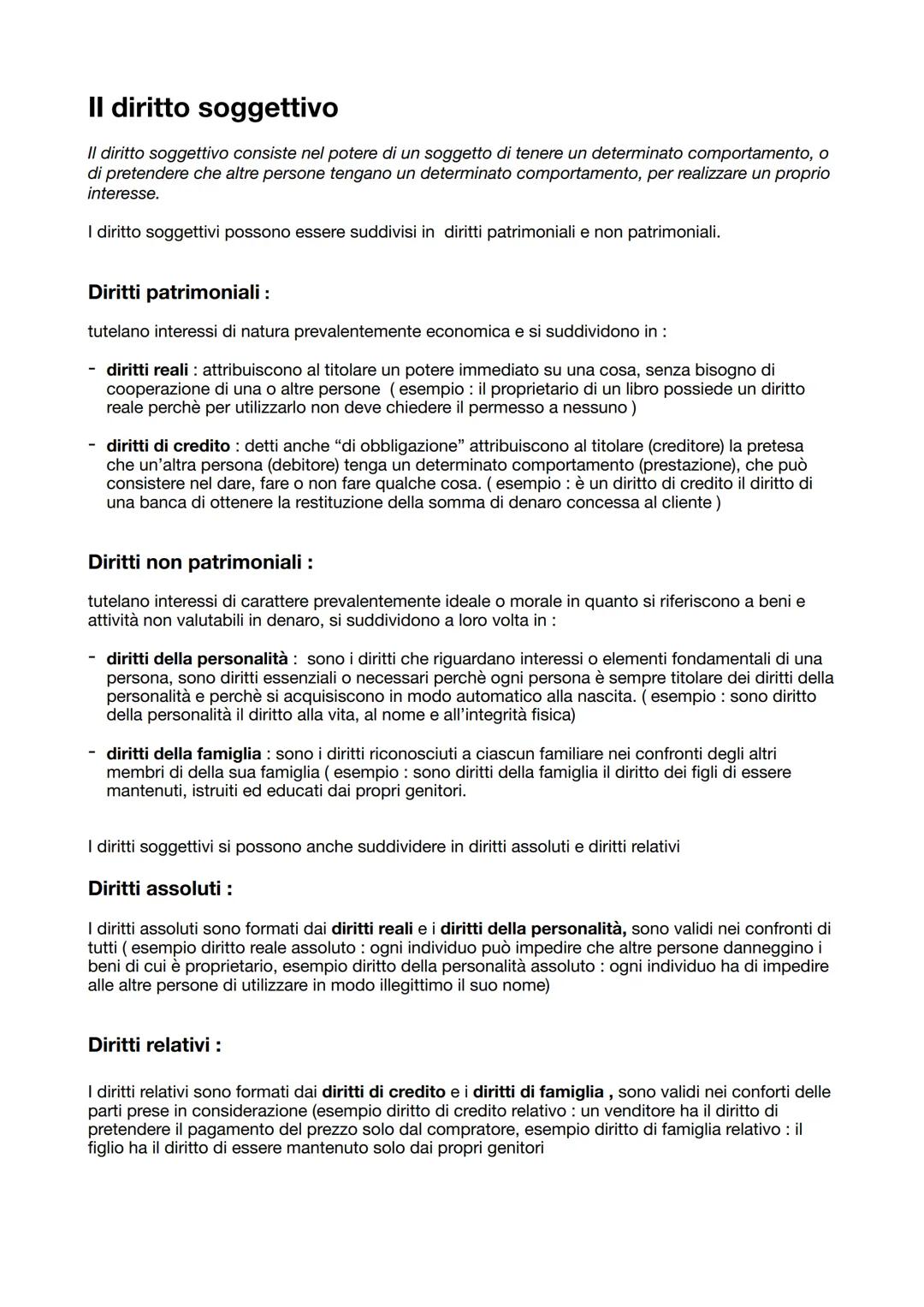 Il diritto soggettivo
Il diritto soggettivo consiste nel potere di un soggetto di tenere un determinato comportamento, o
di pretendere che a