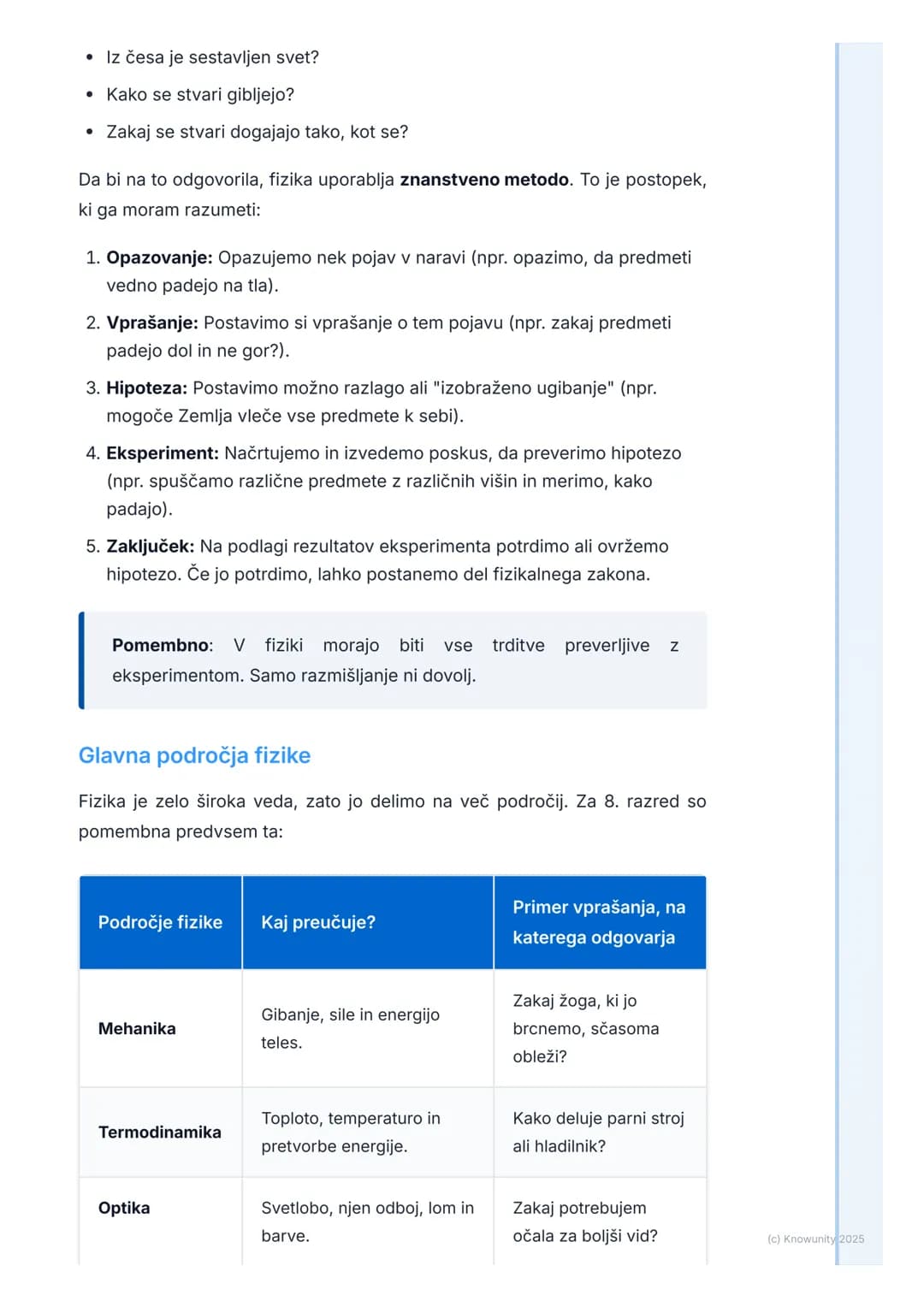 # Kaj je fizika?
Kaj je fizika?
Fizika je ena od naravoslovnih ved. To pomeni, da preučuje naravo. Njena
glavna naloga je, da poskuša razu