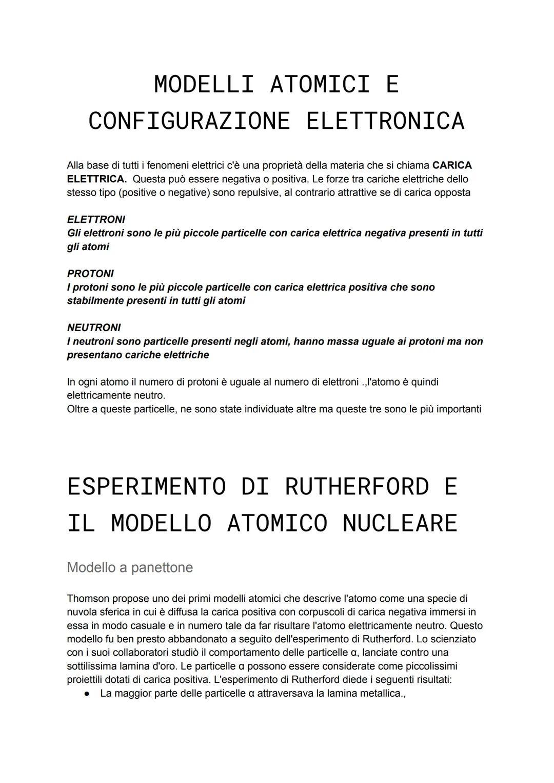 # MODELLI ATOMICI E
# CONFIGURAZIONE ELETTRONICA
Alla base di tutti i fenomeni elettrici c'è una proprietà della materia che si chiama CARI