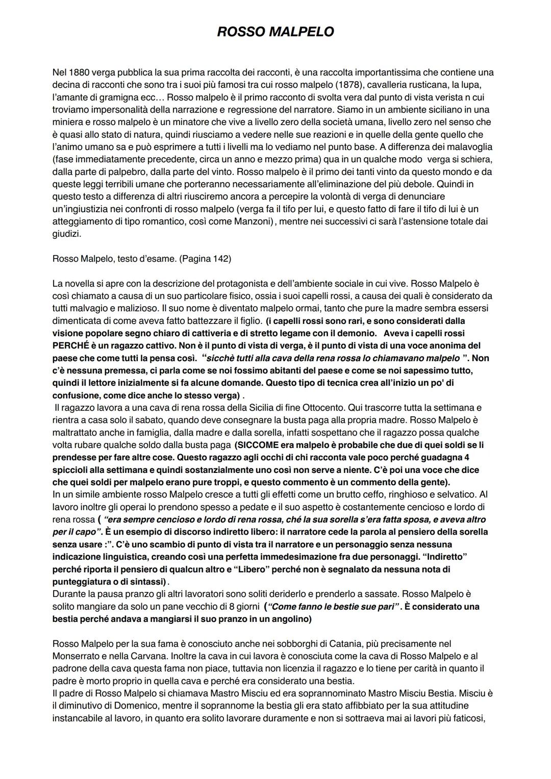 ROSSO MALPELO
Nel 1880 verga pubblica la sua prima raccolta dei racconti, è una raccolta importantissima che contiene una
decina di racconti