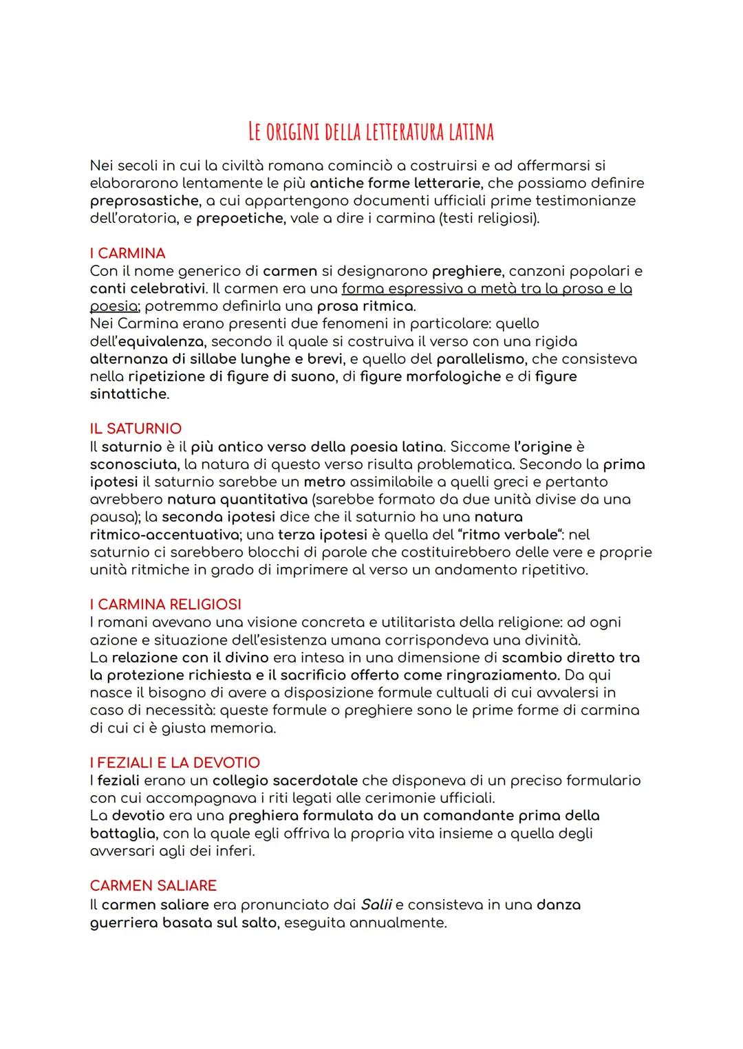 LE ORIGINI DELLA LETTERATURA LATINA
Nei secoli in cui la civiltà romana cominciò a costruirsi e ad affermarsi si
elaborarono lentamente le p