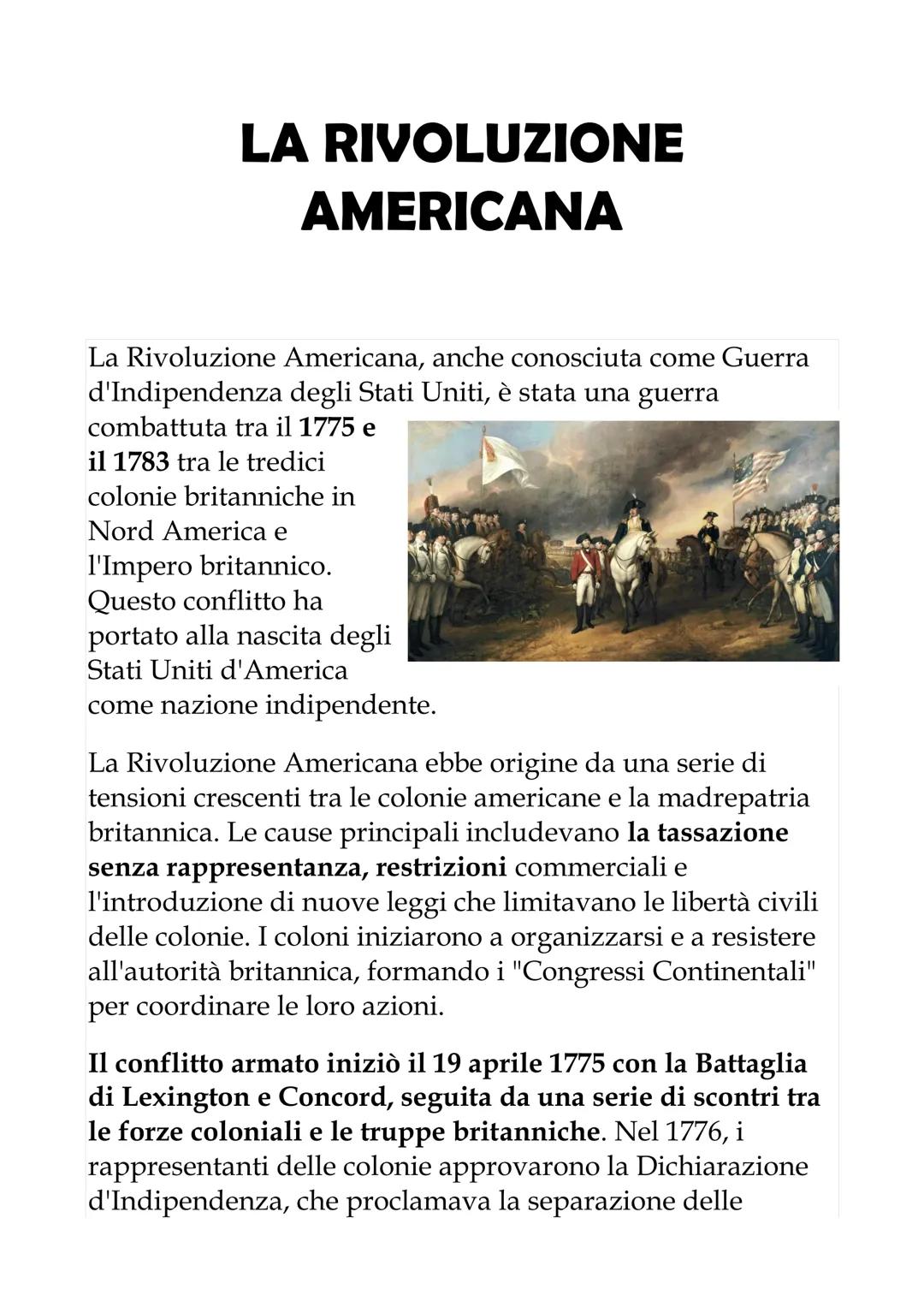 # LA RIVOLUZIONE
# AMERICANA
La Rivoluzione Americana, anche conosciuta come Guerra
d'Indipendenza degli Stati Uniti, è stata una guerra
co