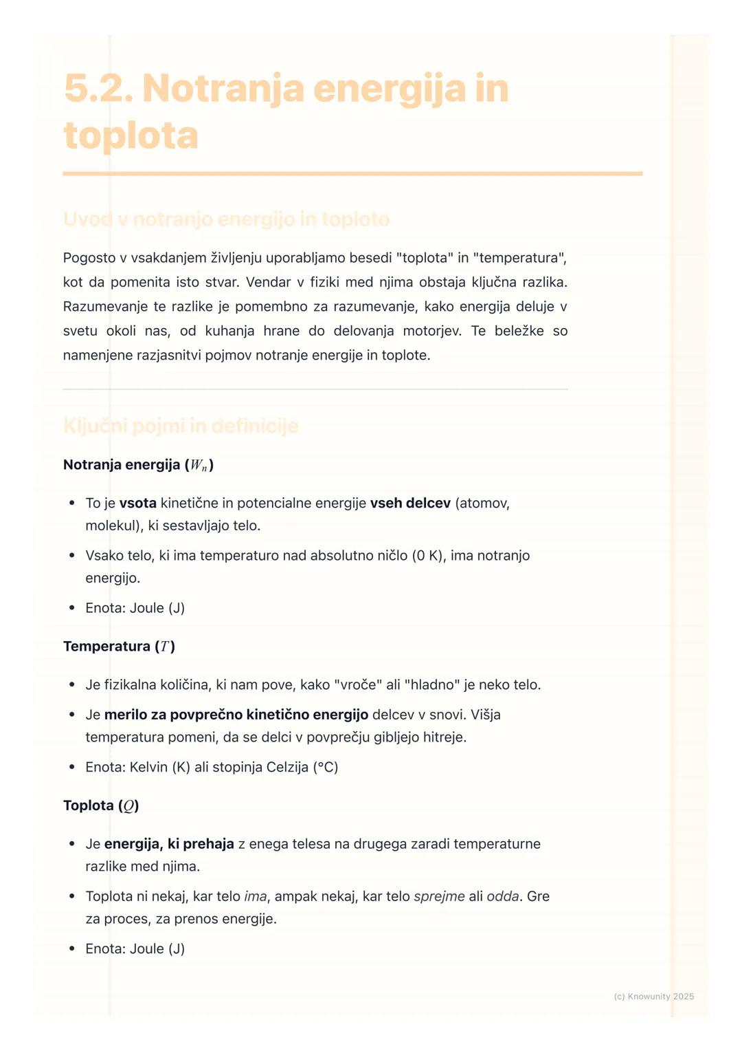 ## 5.2. Notranja energija in
toplota
Uvod v notranjo energijo in toploto
Pogosto v vsakdanjem življenju uporabljamo besedi "toplota" in "t