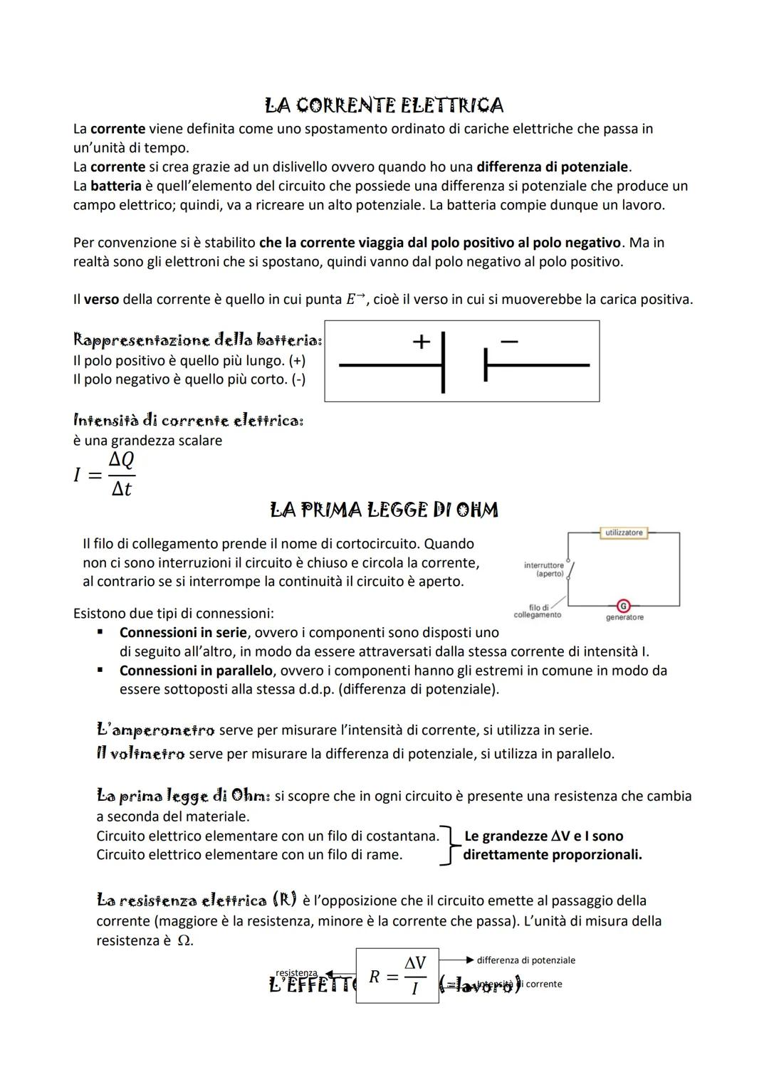 La corrente elettrica