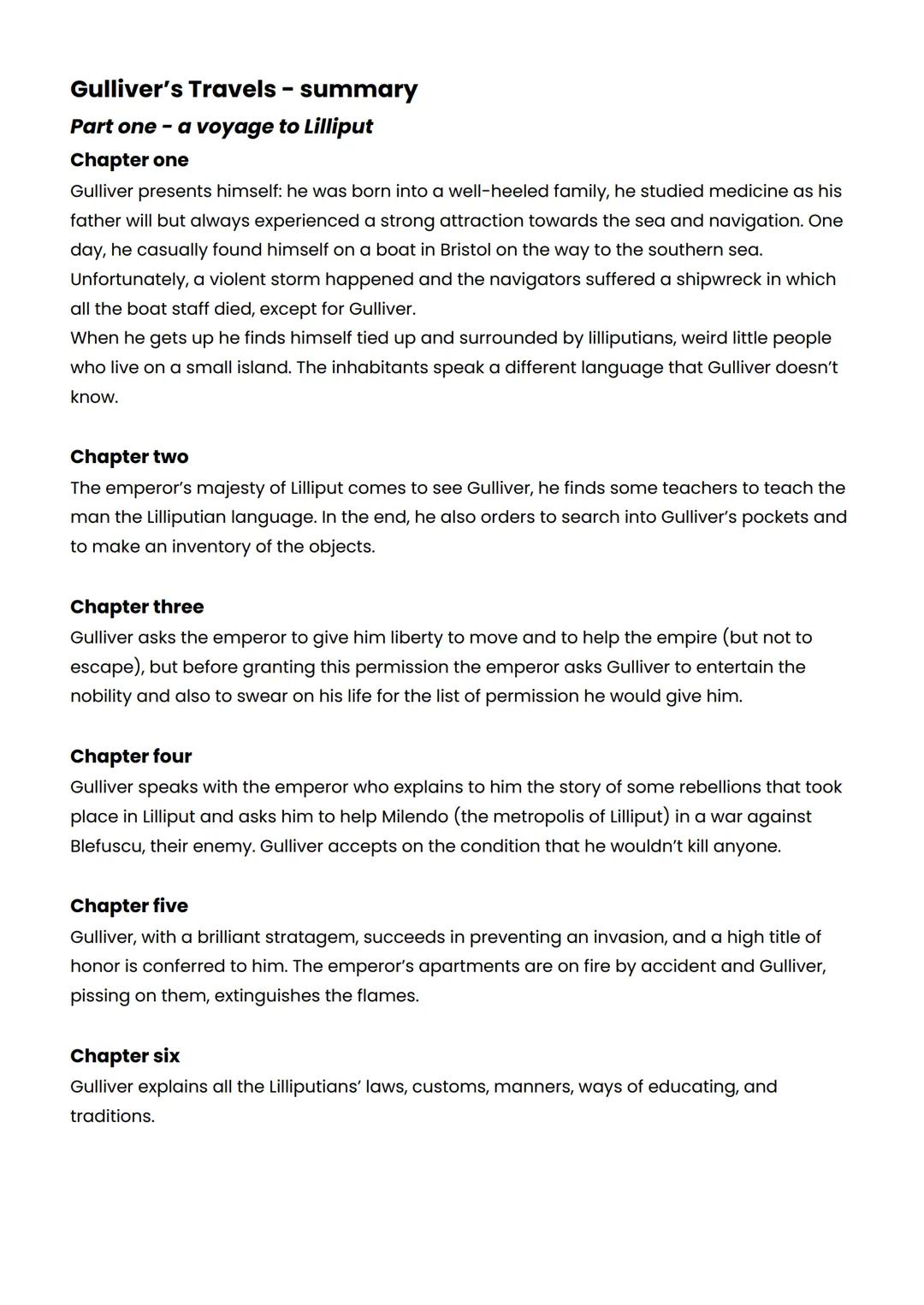 Gulliver’s Travel’s summary