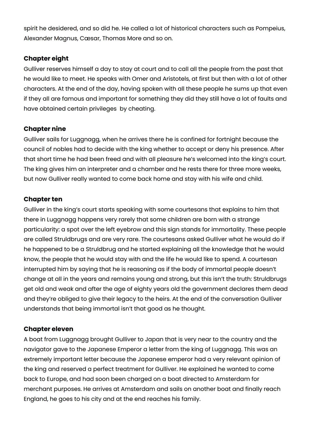 # Gulliver's Travels - summary
Part one - a voyage to Lilliput
Chapter one
Gulliver presents himself: he was born into a well-heeled fami