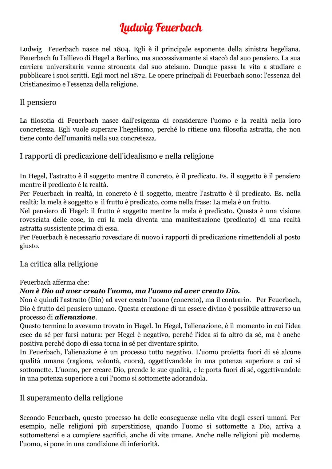 Ludwig Feuerbach
Ludwig Feuerbach nasce nel 1804. Egli è il principale esponente della sinistra hegeliana.
Feuerbach fu l'allievo di Hegel a
