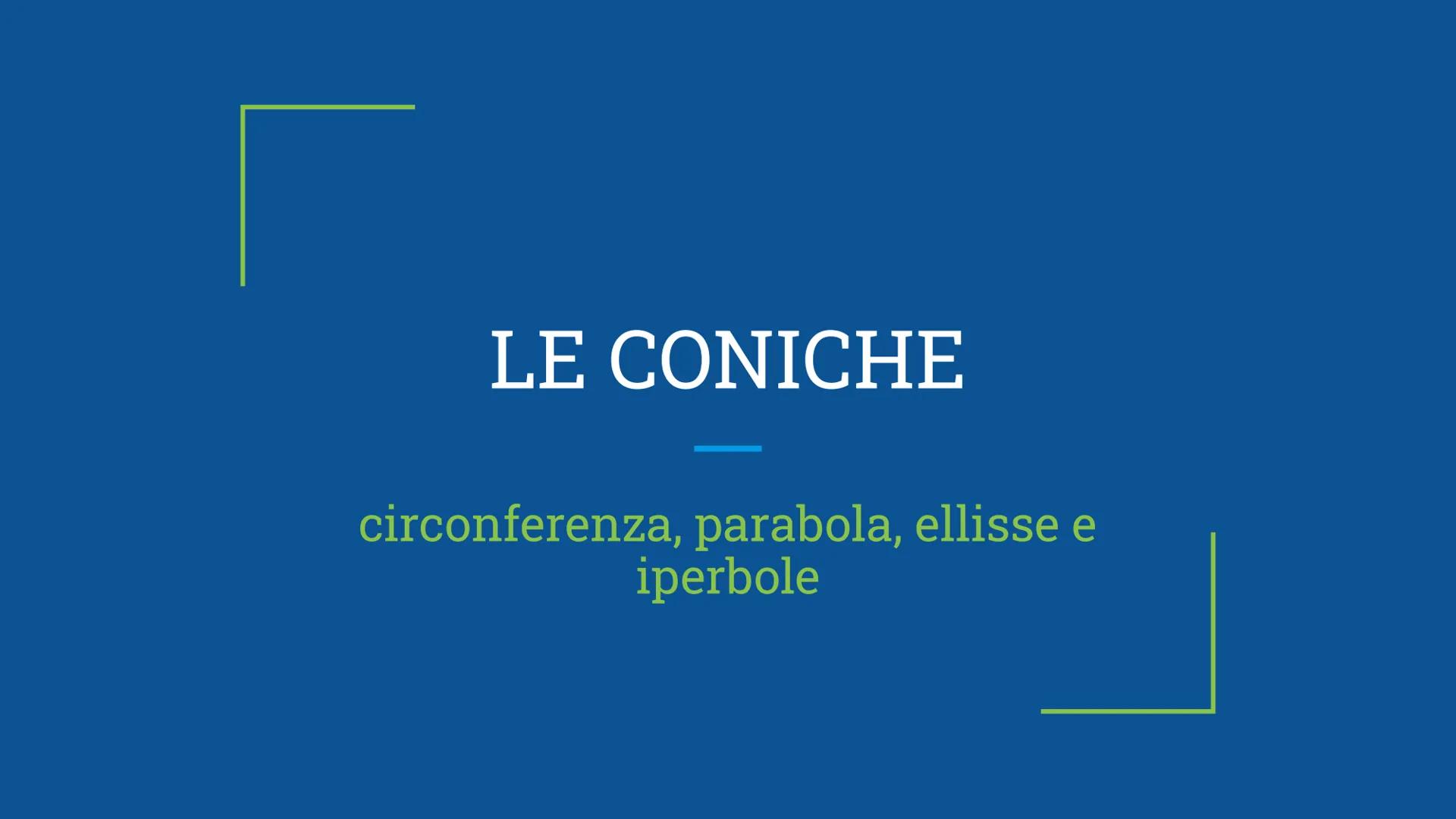 # LE CONICHE
circonferenza, parabola, ellisse e iperbole # LE CONICHE
La STORIA delle CONICHE
.........
Le coniche, o sezioni coniche son