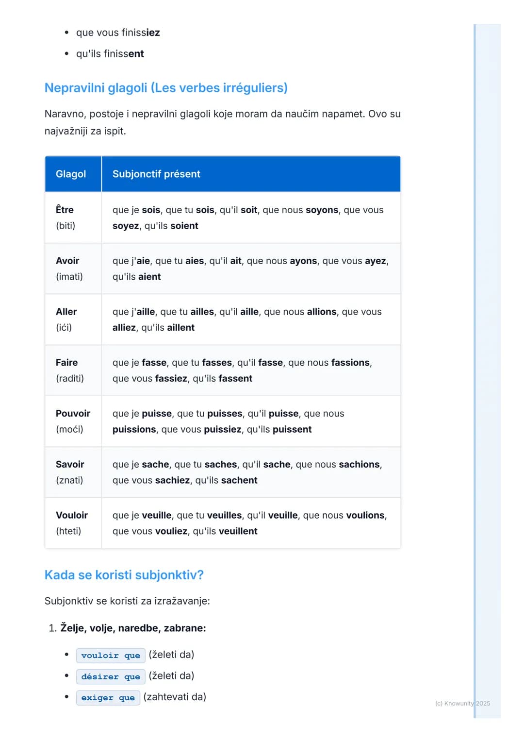 # Subjonktiv (Subjunctive Mood)
Uvod u subjonktiv
Subjonktiv (le subjonctif) nije vreme, već glagolski način. To je ključna
razlika u odno