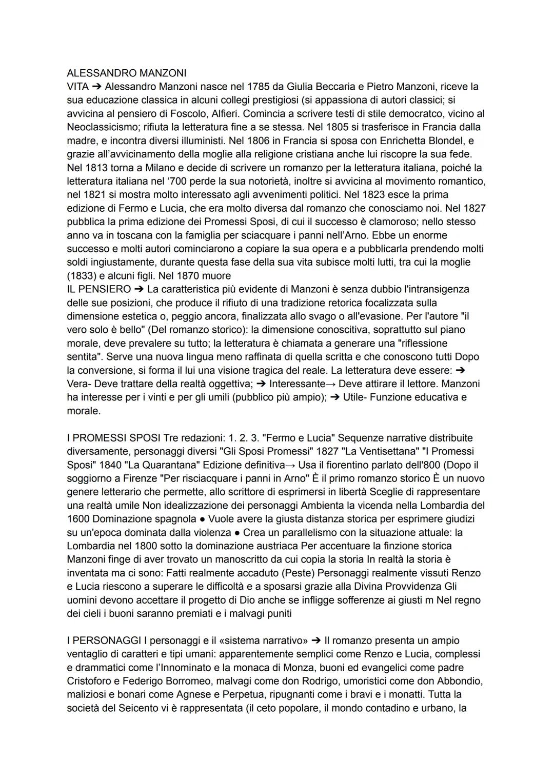 ALESSANDRO MANZONI
VITA → Alessandro Manzoni nasce nel 1785 da Giulia Beccaria e Pietro Manzoni, riceve la
sua educazione classica in alcuni