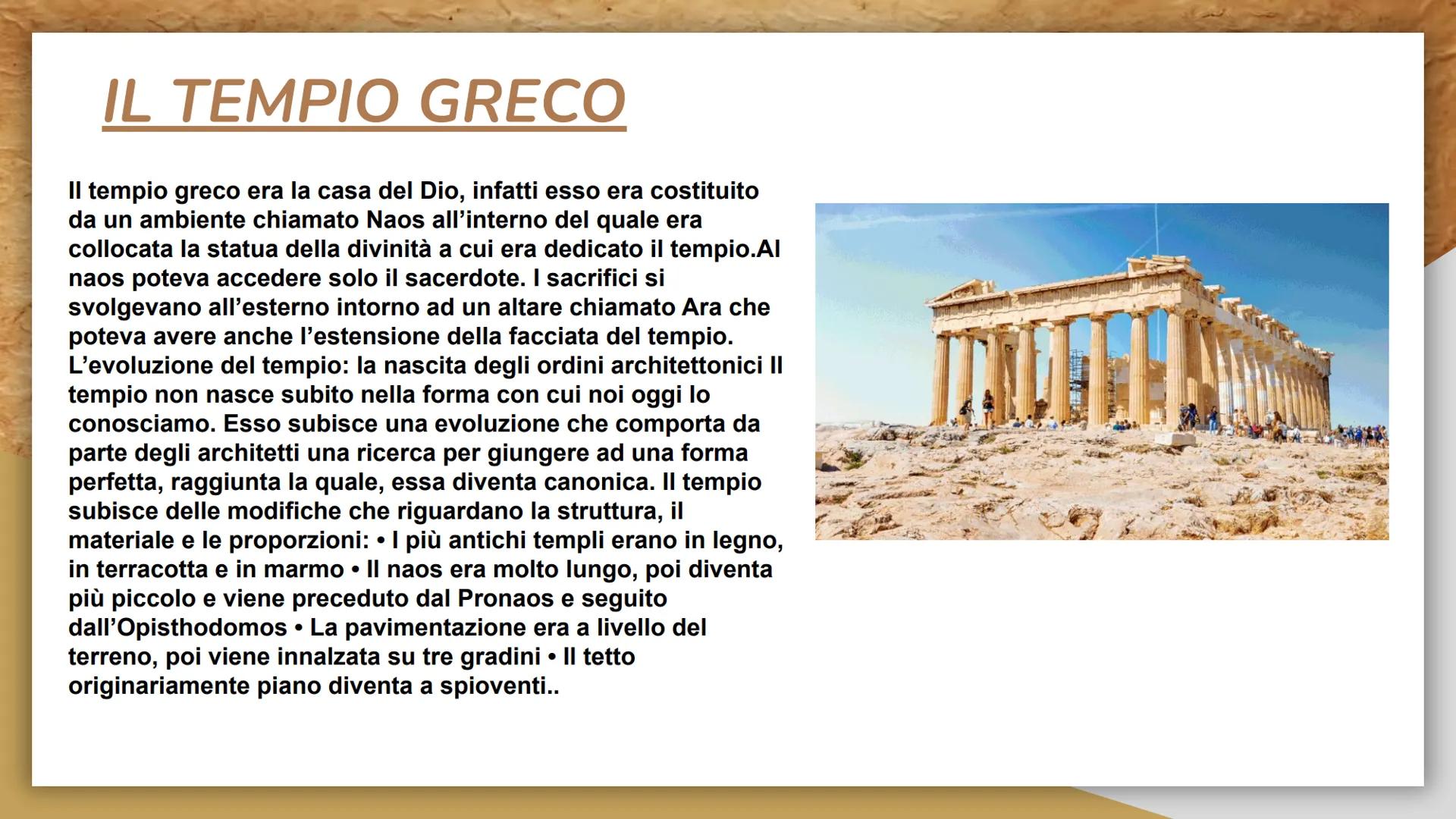 091
IL TEMPΙΟ
GRECO IL TEMPIO GRECO
Il tempio greco era la casa del Dio, infatti esso era costituito
da un ambiente chiamato Naos all'intern