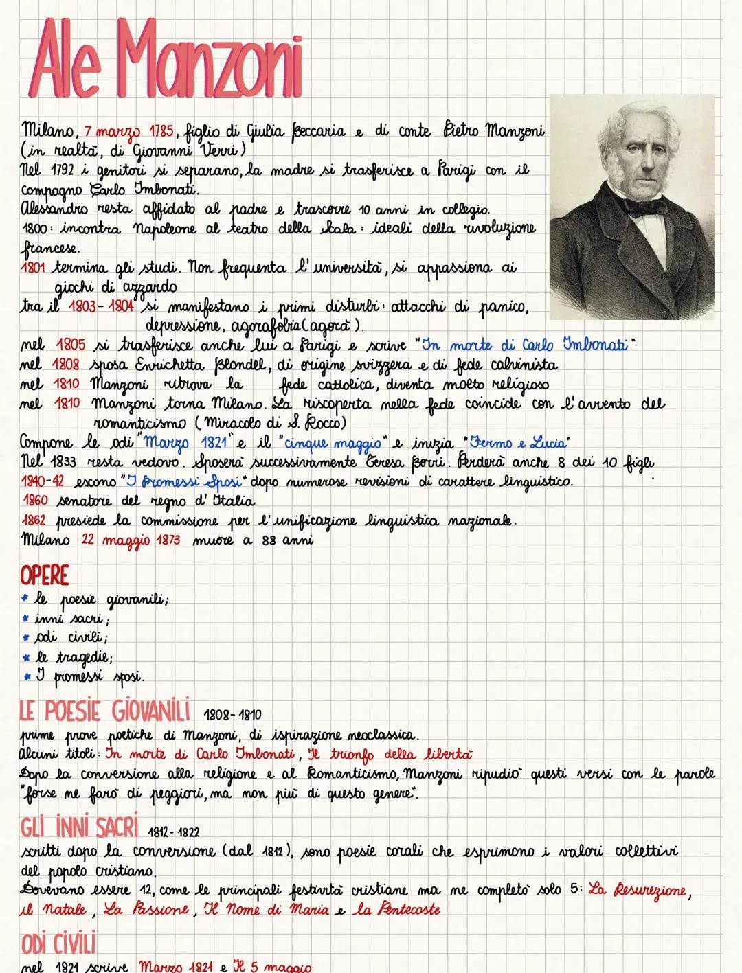 Alessandro Manzoni RIASSUNTO SCHEMATIZZATO