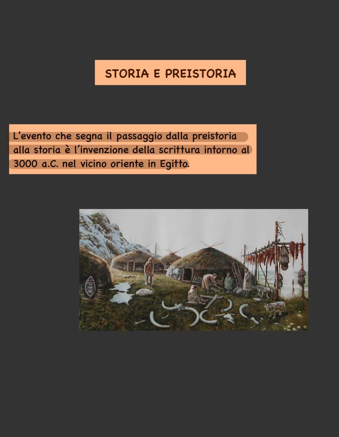 LA
PREISTORIA STORIA E PREISTORIA
L'evento che segna il passaggio dalla preistoria
alla storia è l'invenzione della scrittura intorno al
300
