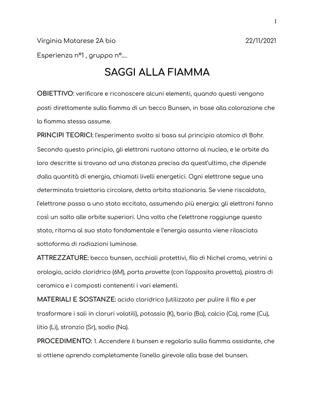 Relazione di chimica sui saggi alla fiamma