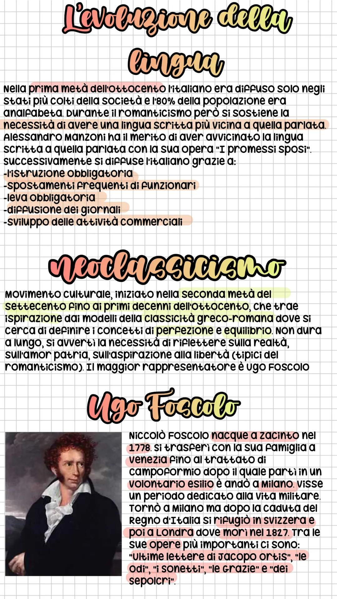 Breve riassunto letteratura dell'800 e Ugo Foscolo