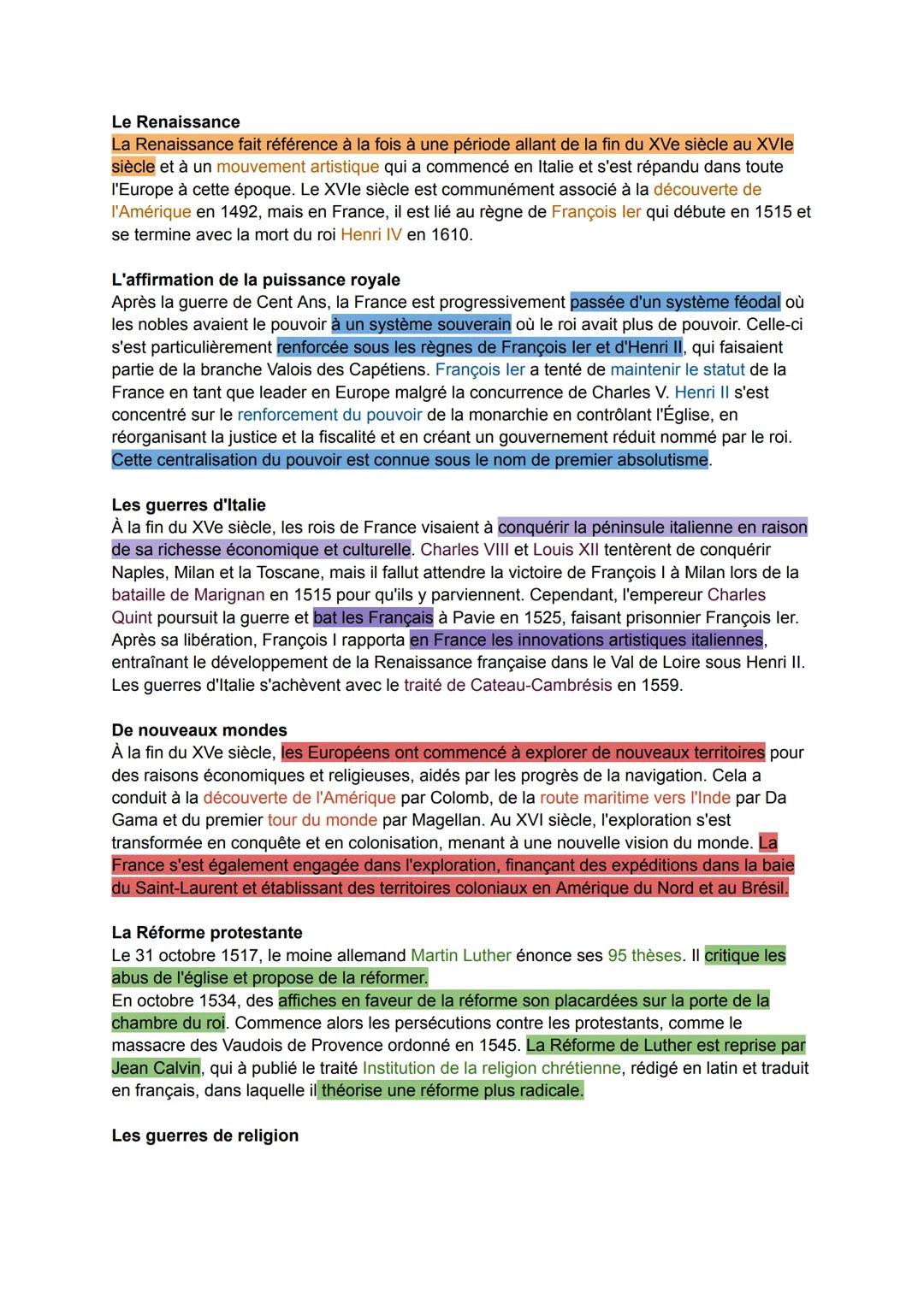 Le Renaissance
La Renaissance fait référence à la fois à une période allant de la fin du XVe siècle au XVIe
siècle et à un mouvement artisti