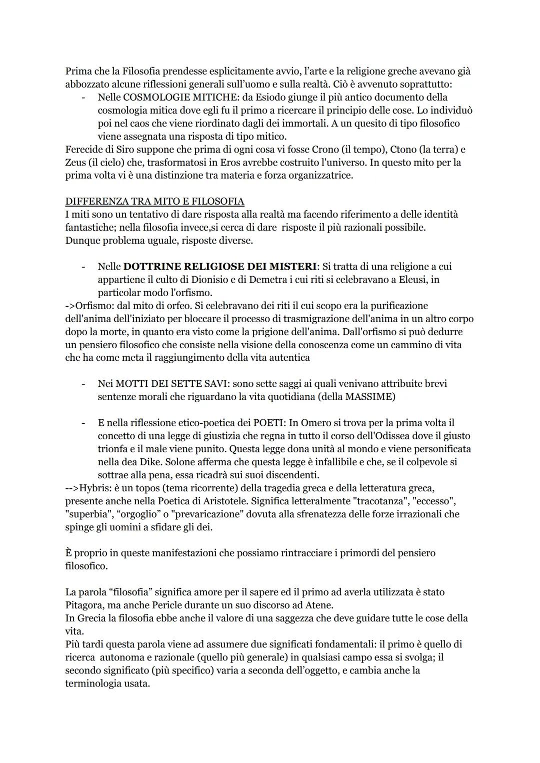 Verifica di filosofia
LE ORIGINI DELLA FILOSOFIA
La Filosofia, letteralmente "amore per il sapere" (dal greco philéin, amare, e sophía,
sapi