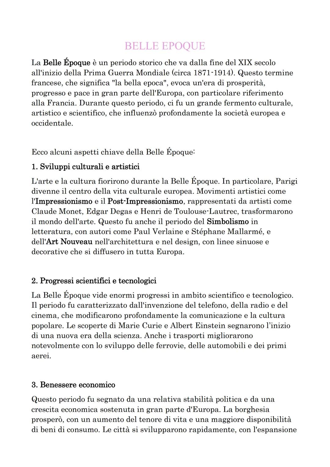 # BELLE EPOQUE
La Belle Époque è un periodo storico che va dalla fine del XIX secolo
all'inizio della Prima Guerra Mondiale (circa 1871-191
