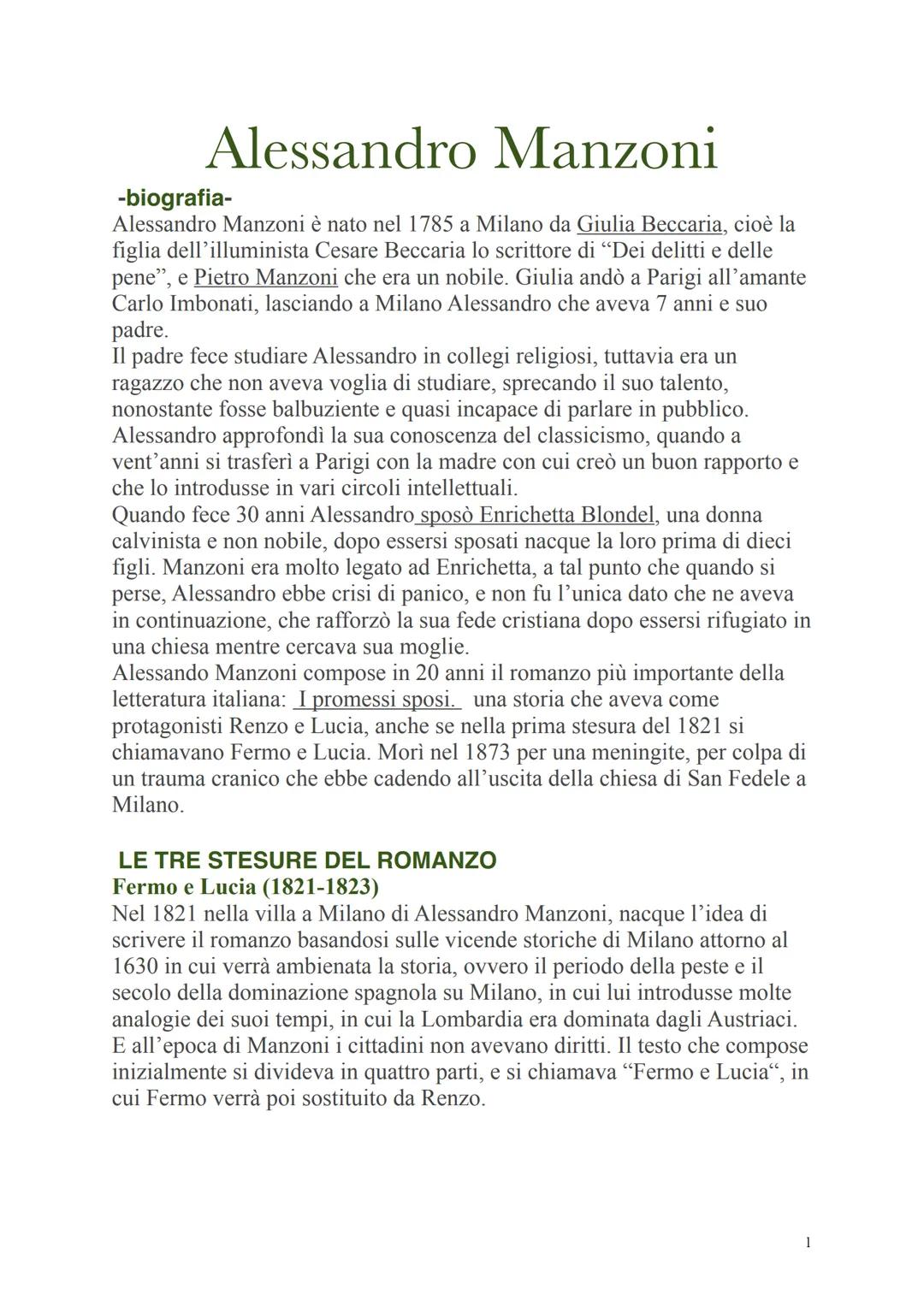 Alessandro Manzoni
-biografia-
Alessandro Manzoni è nato nel 1785 a Milano da Giulia Beccaria, cioè la
figlia dell'illuminista Cesare Beccar