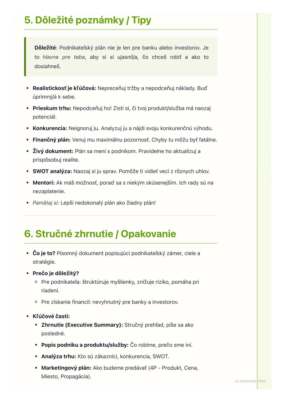 # Podnikateľský plán a jeho
tvorba
1. Prehľad / Úvod
Podnikateľský plán je pre mňa ako mapa pre cestu ak chcem niekam prísť,
potrebujem ve