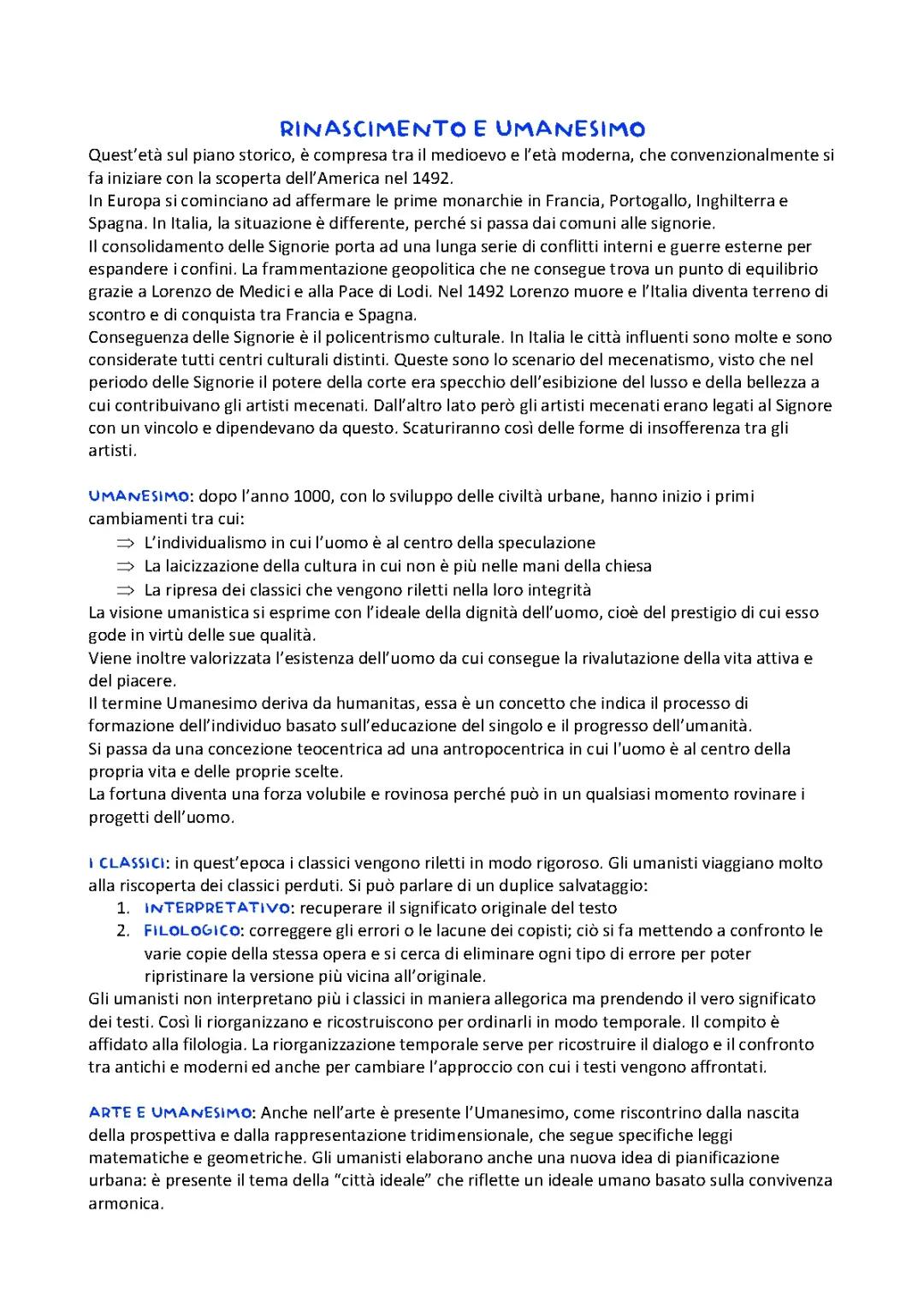 Rinascimento e Umanesimo