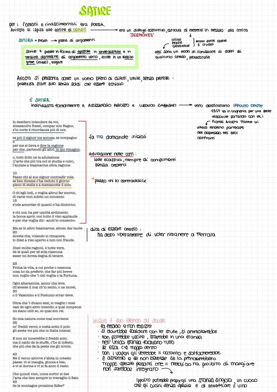 SATIRE
per i romani e rinascimentali era POESIA.
AniOSTO si ispira alle satire di ORAZIO
SATURA PIENA
• piena di argomenti
Scrive 7 poesie i